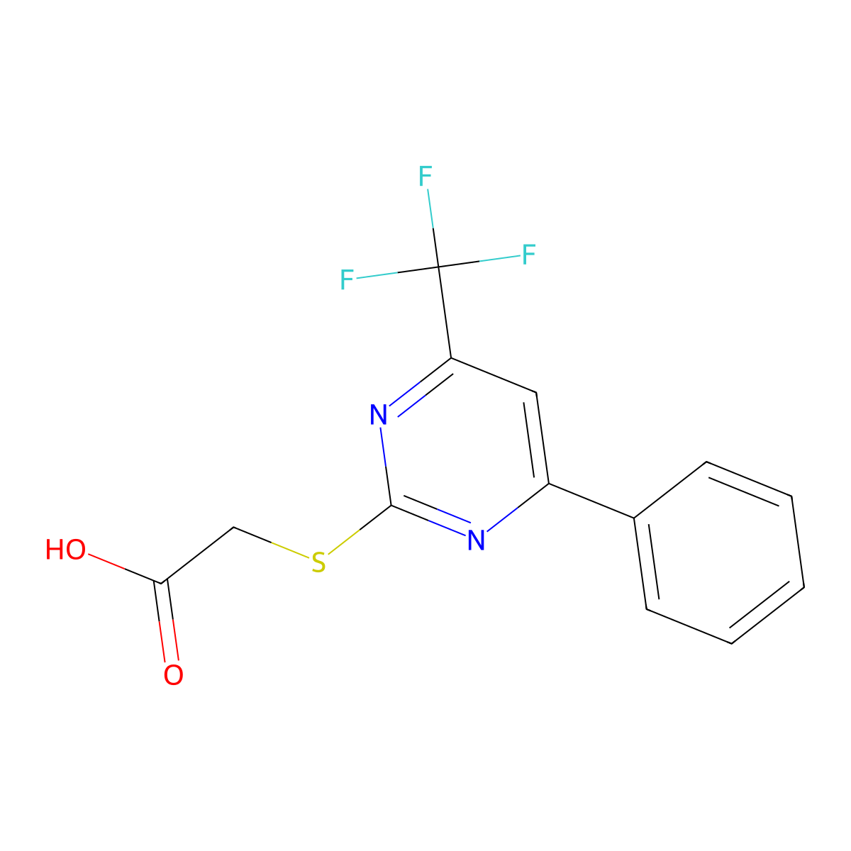 {[4-Phenyl-6-(trifluoromethyl)pyrimidin-2-yl]-thio}acetic acid molecular structure, CAS 506418-83-3