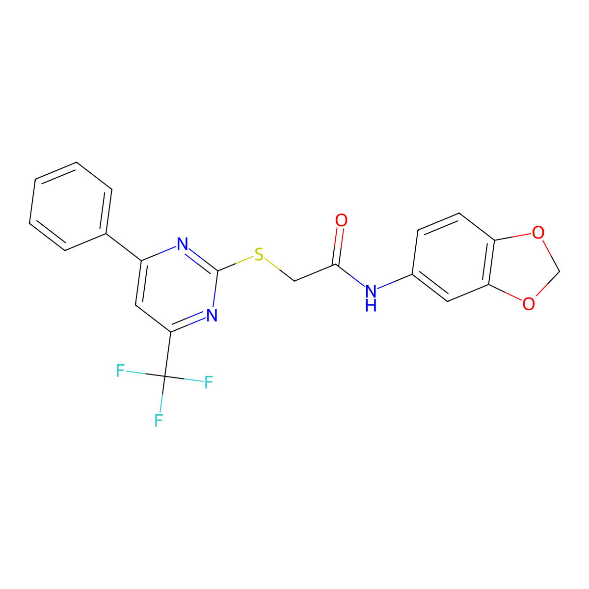 N-(1,3-benzodioxol-5-yl)-2-{[4-phenyl-6-(trifluoromethyl)pyrimidin-2-yl]sulfanyl}acetamide molecular structure, CAS 506418-92-4