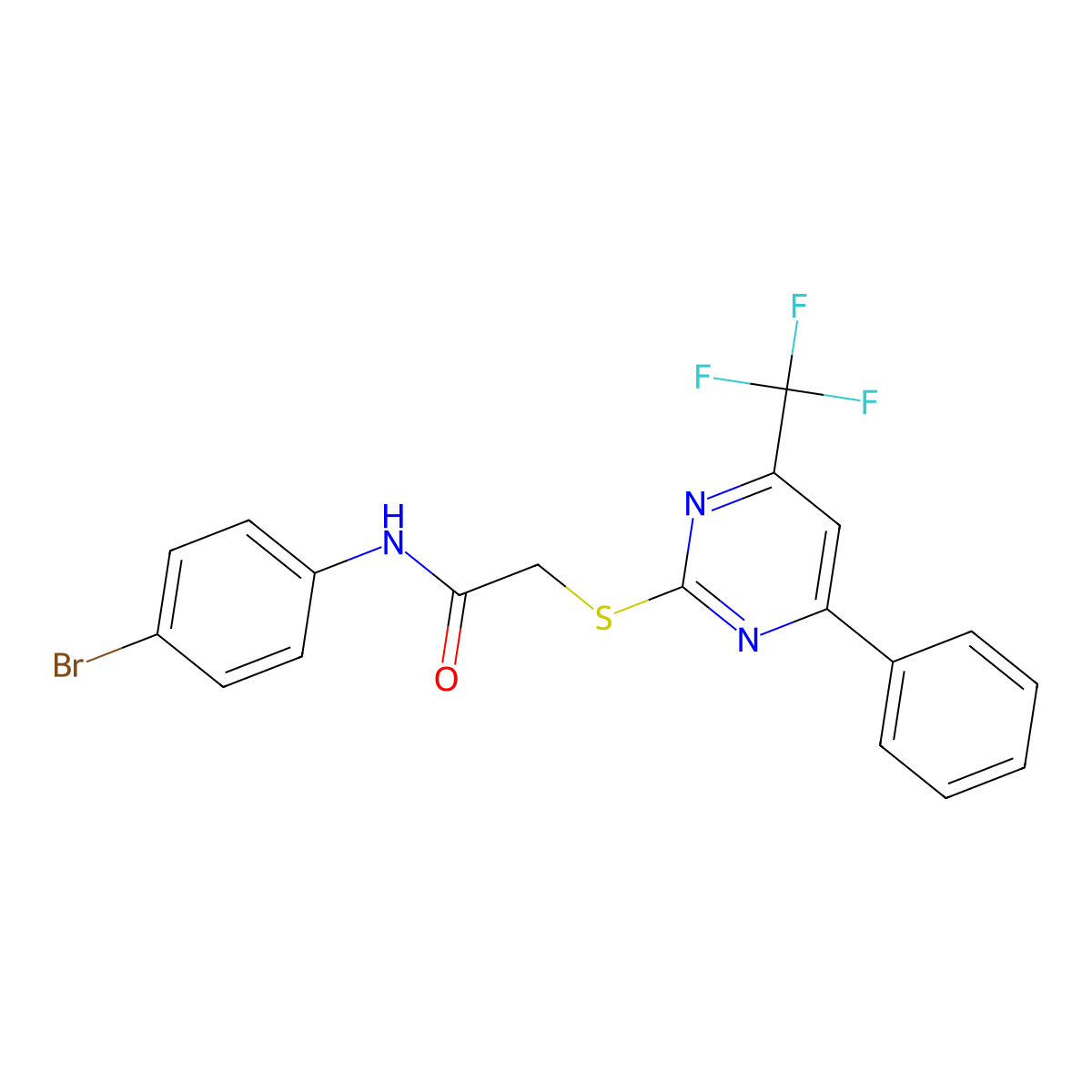 N-(4-bromophenyl)-2-{[4-phenyl-6-(trifluoromethyl)-2-pyrimidinyl]sulfanyl}acetamide molecular structure, CAS 506418-94-6