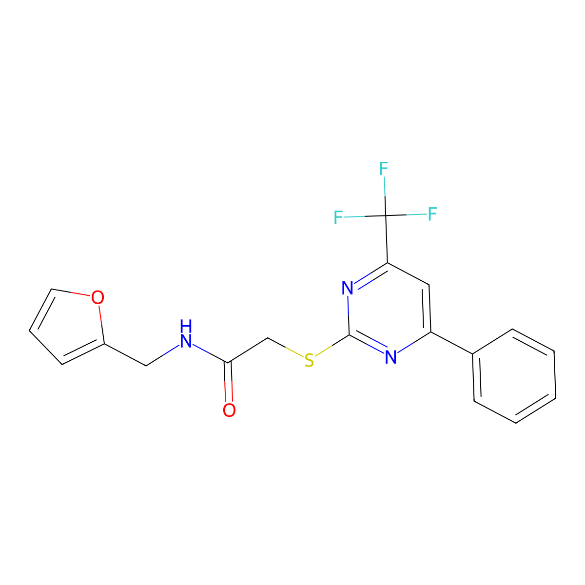 N-[(furan-2-yl)methyl]-2-{[4-phenyl-6-(trifluoromethyl)pyrimidin-2-yl]sulfanyl}acetamide molecular structure, CAS 506418-96-8