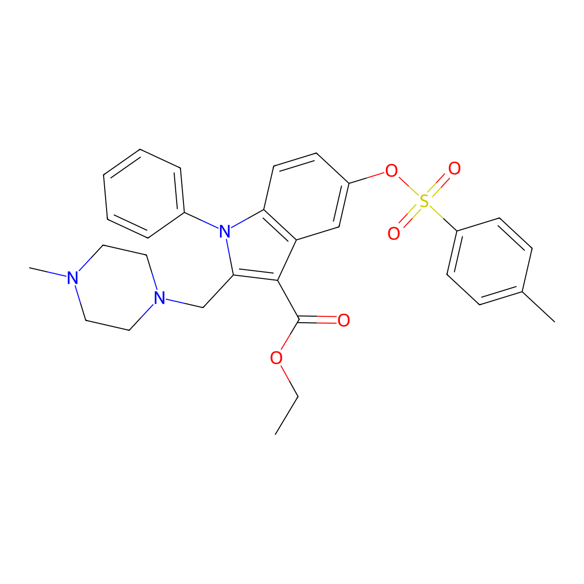 Ethyl 5-(4-methylphenyl)sulfonyloxy-2-[(4-methylpiperazin-1-yl)methyl]-1-phenylindole-3-carboxylate molecular structure, CAS 506429-34-1