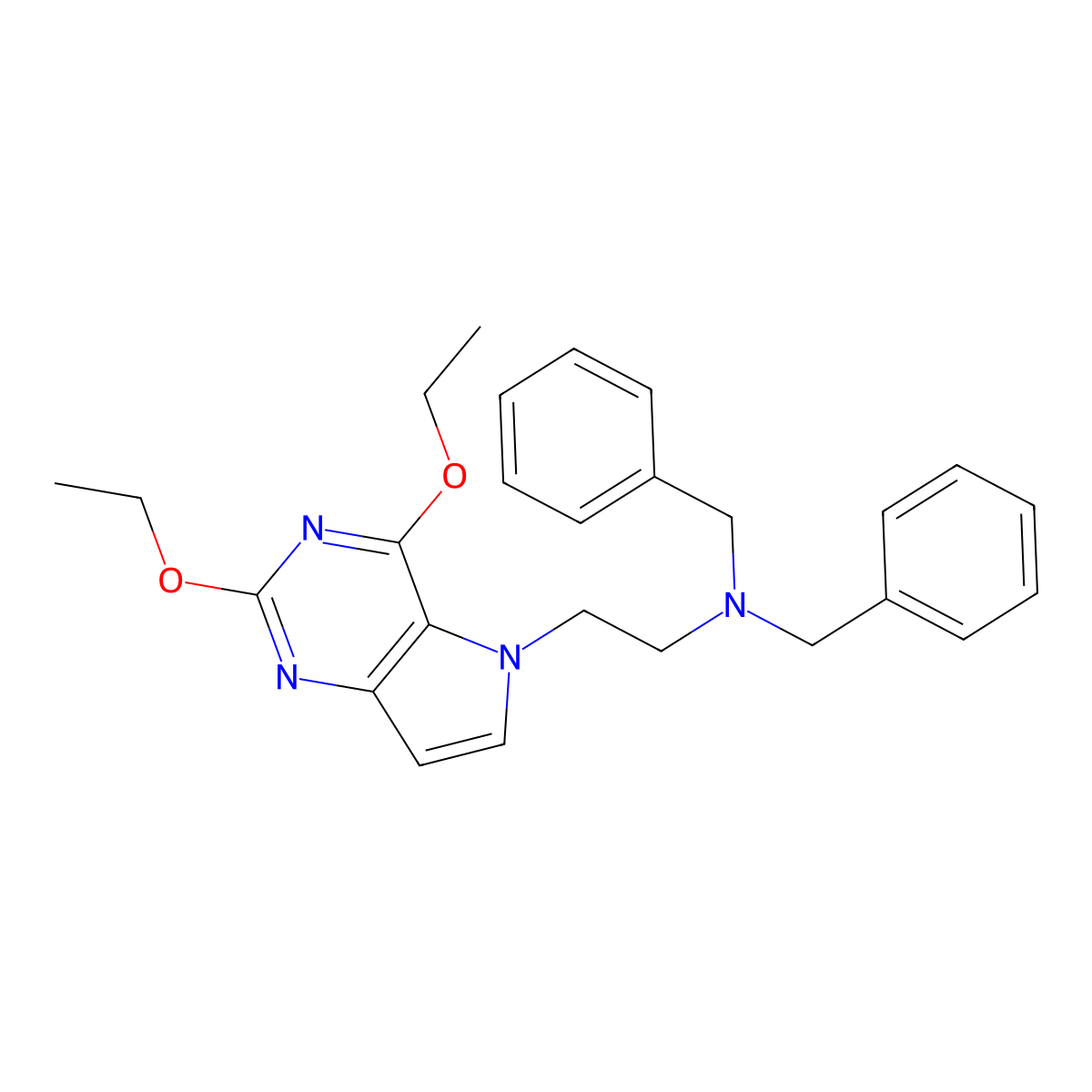 N,N-dibenzyl-2-(2,4-diethoxy-5H-pyrrolo[3,2-d]pyrimidin-5-yl)ethanamine molecular structure, CAS 506429-36-3