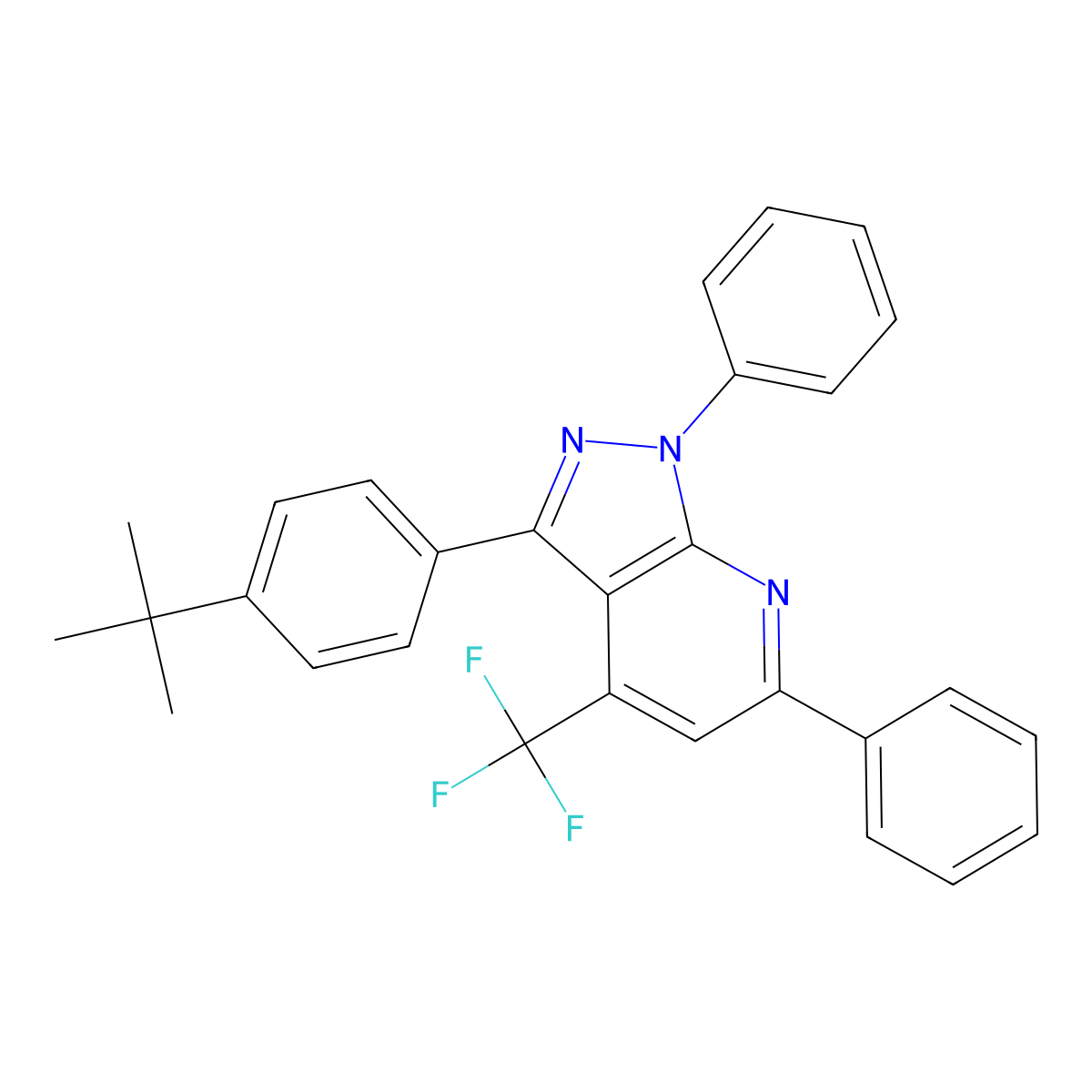 3-(4-tert-butylphenyl)-1,6-diphenyl-4-(trifluoromethyl)-1H-pyrazolo[3,4-b]pyridine molecular structure, CAS 506436-90-4