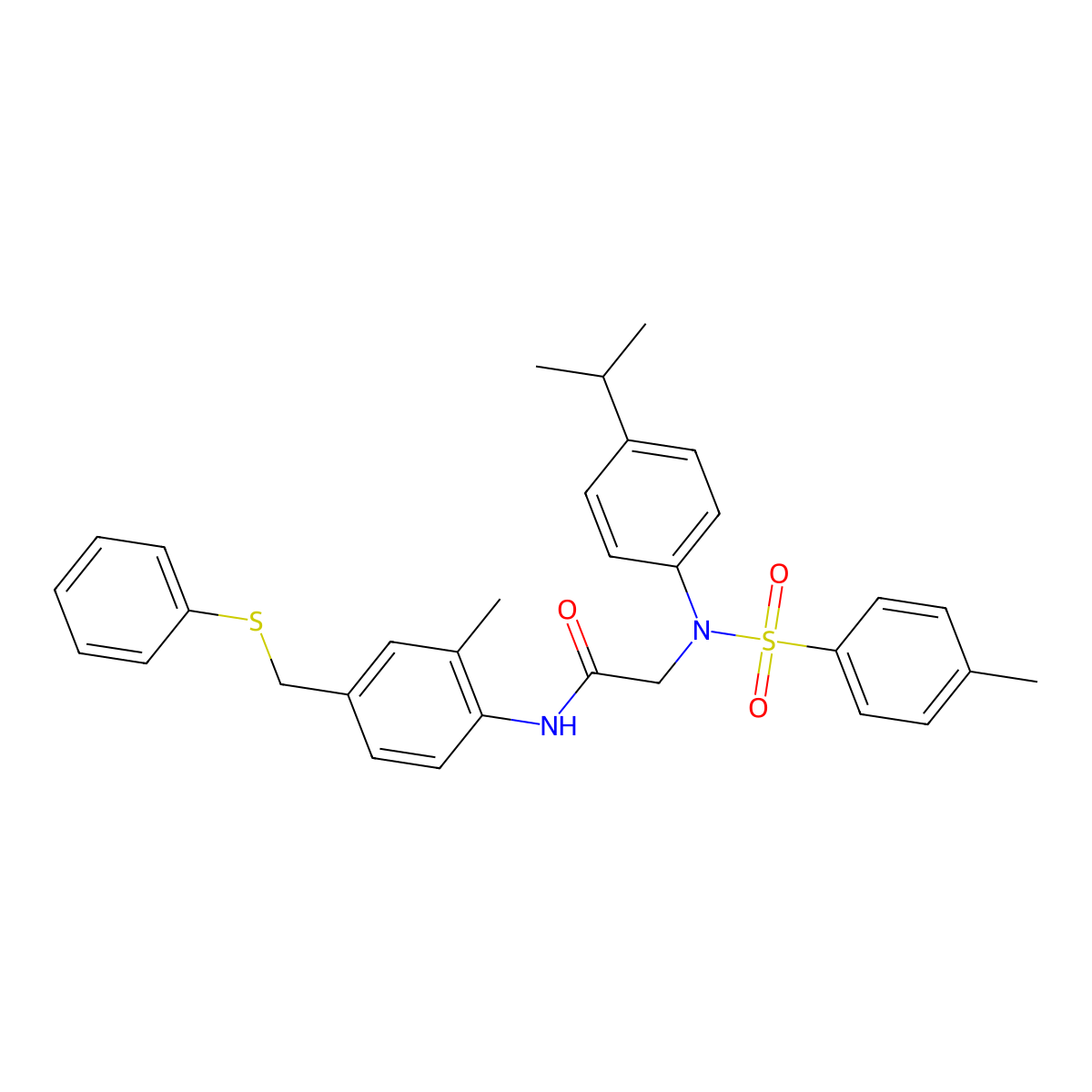2-{4-isopropyl[(4-methylphenyl)sulfonyl]anilino}-N-{2-methyl-4-[(phenylsulfanyl)methyl]phenyl}acetamide molecular structure, CAS 506448-01-7