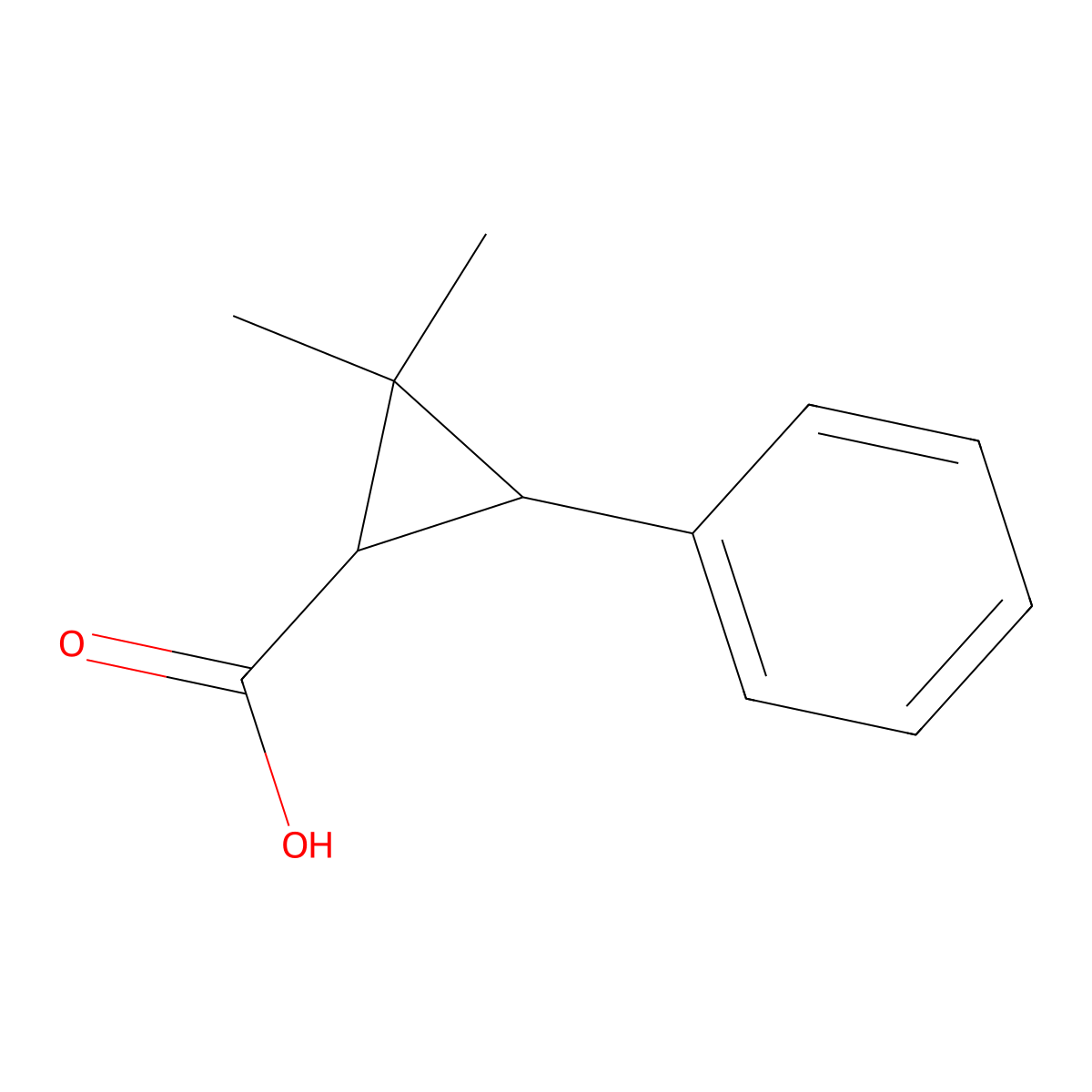 2,2-Dimethyl-3-phenylcyclopropane-1-carboxylic acid molecular structure, CAS 50672-13-4