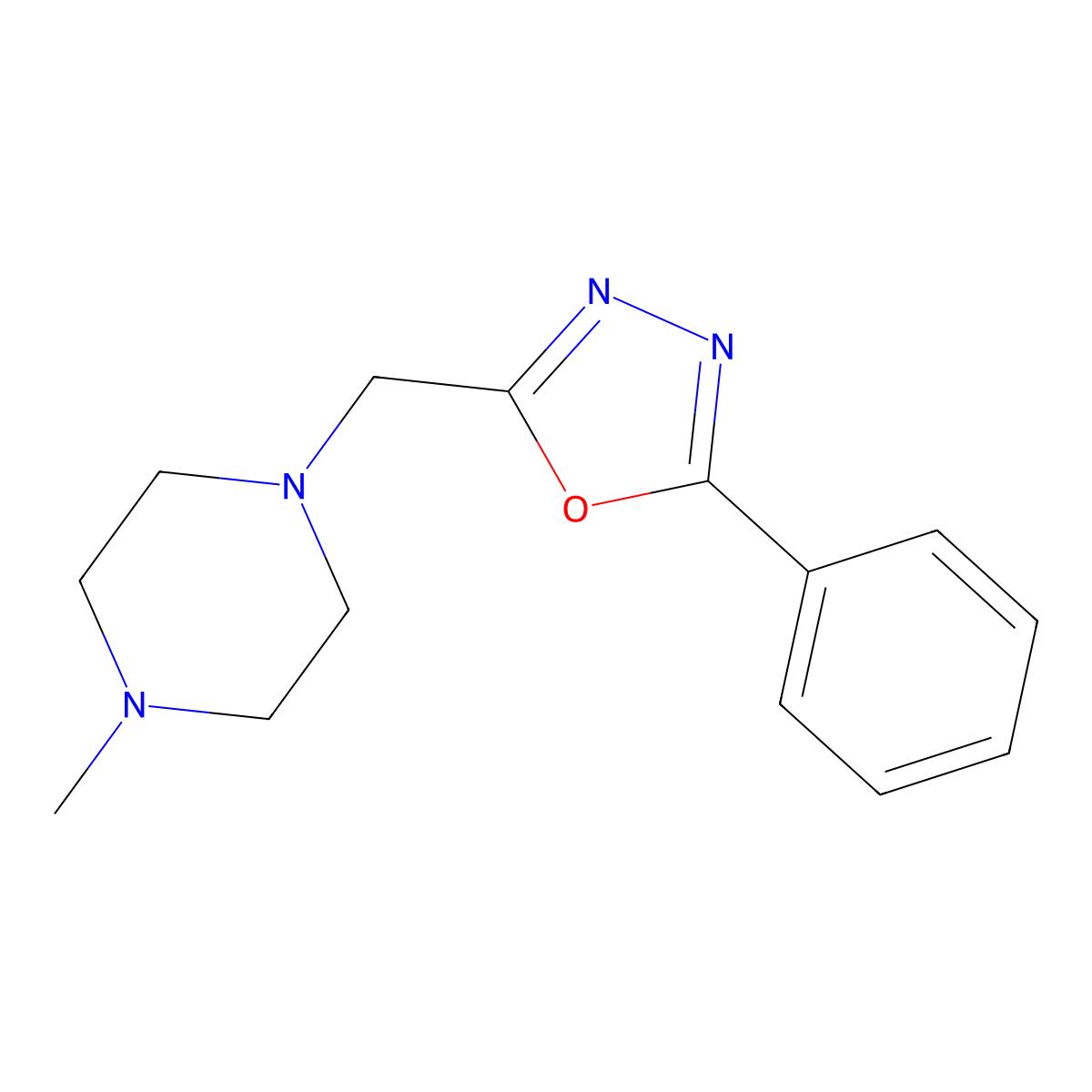 1-Methyl-4-[(5-phenyl-1,3,4-oxadiazol-2-yl)methyl]piperazine molecular structure, CAS 50677-34-4
