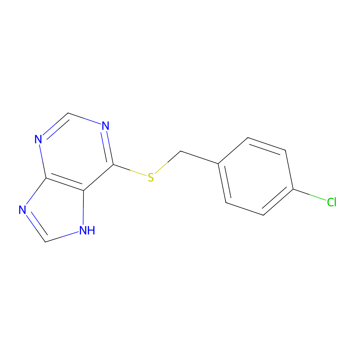 4-chlorobenzyl 7H-purin-6-yl sulfide molecular structure, CAS 5069-67-0
