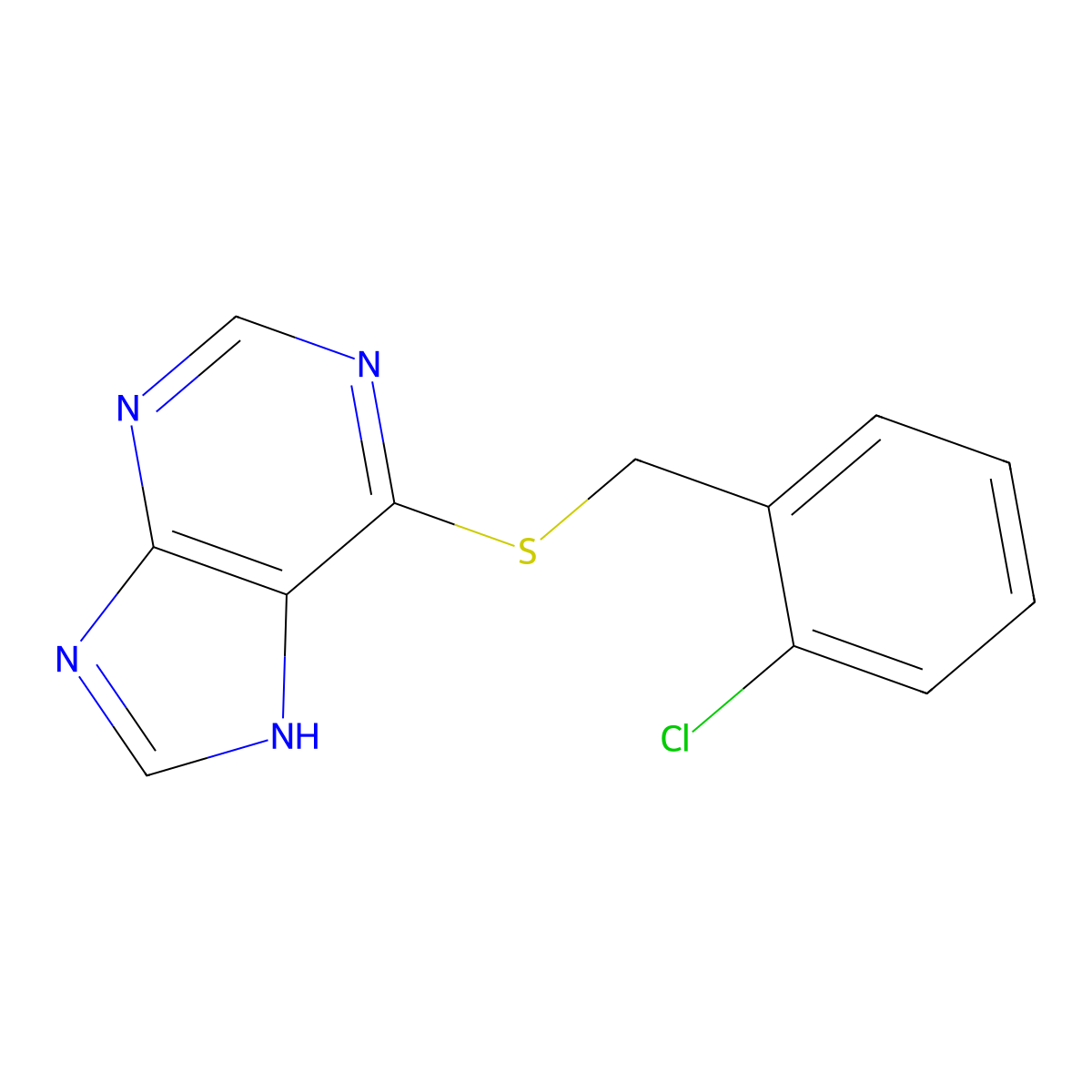 Purine, 6-((o-chlorobenzyl)thio)- molecular structure, CAS 5069-68-1