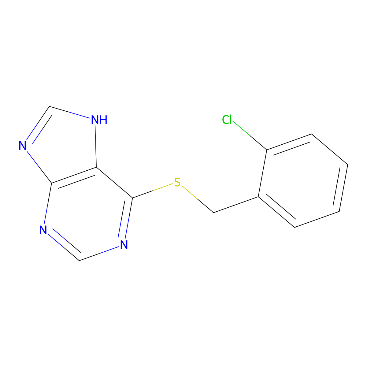 Purine, 6-((o-chlorobenzyl)thio)- molecular structure, CAS 5069-68-1