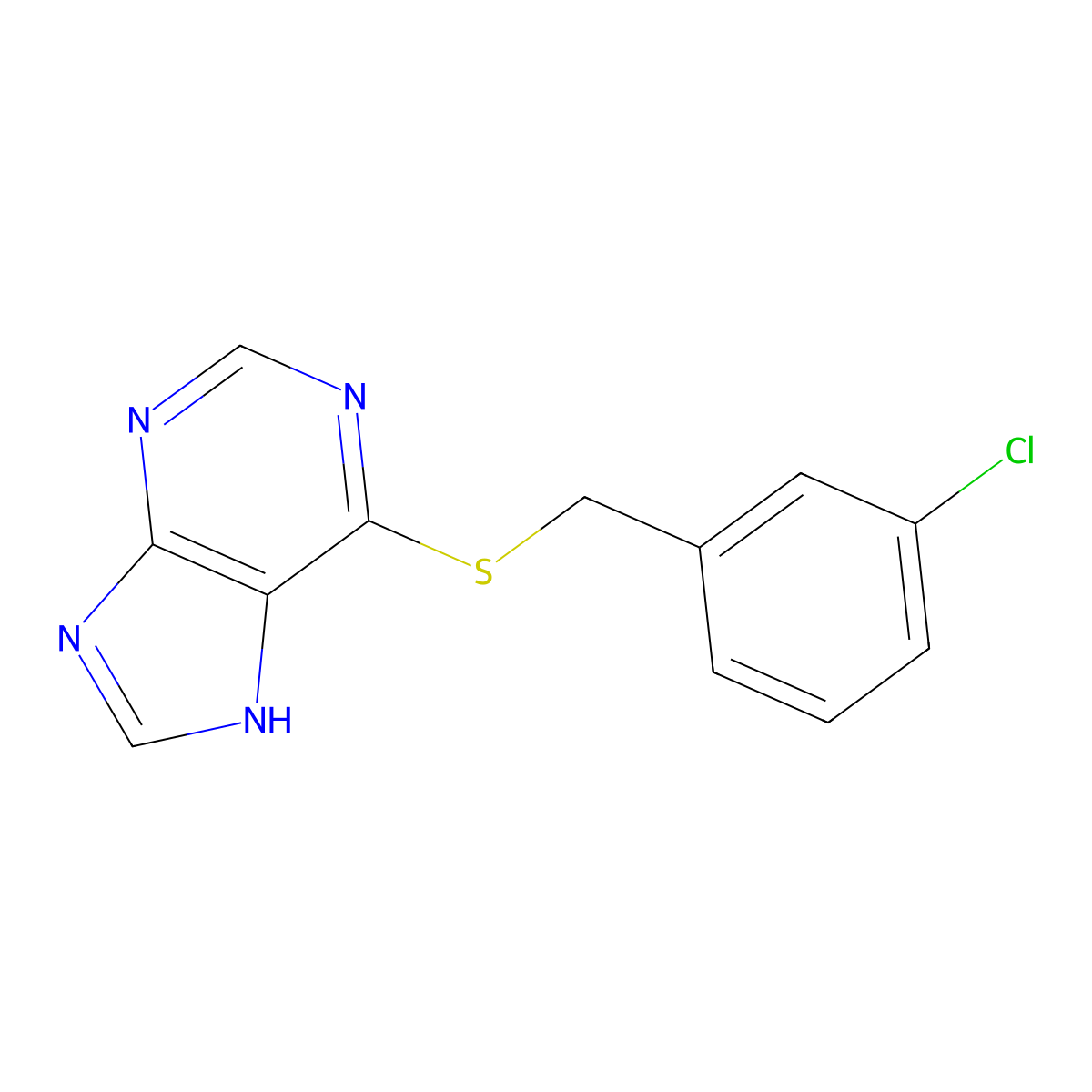 Purine, 6-((m-chlorobenzyl)thio)- molecular structure, CAS 5069-69-2
