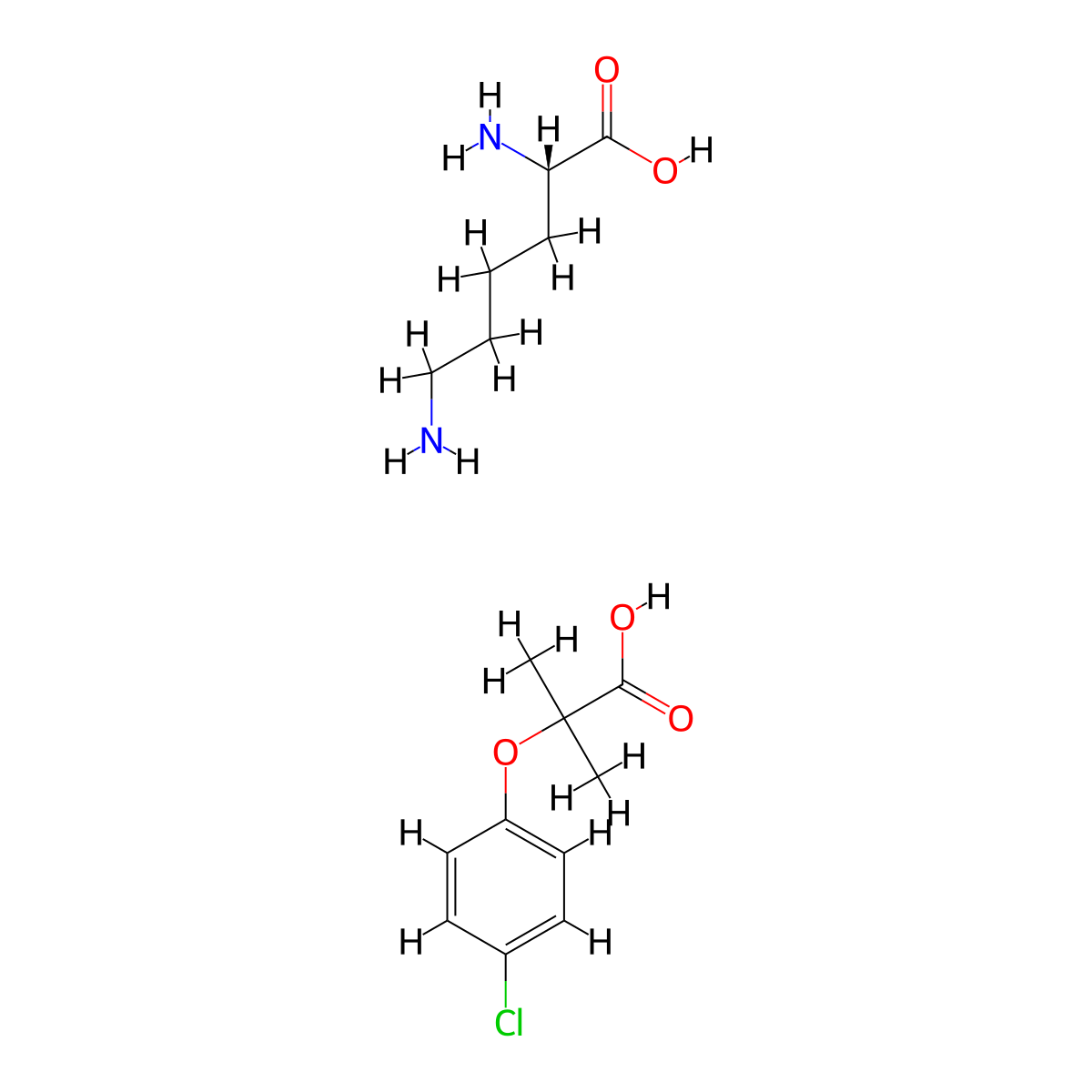 L-lysine mono[2-(p-chlorophenoxy)-2-methylpropionate] molecular structure, CAS 50697-50-2
