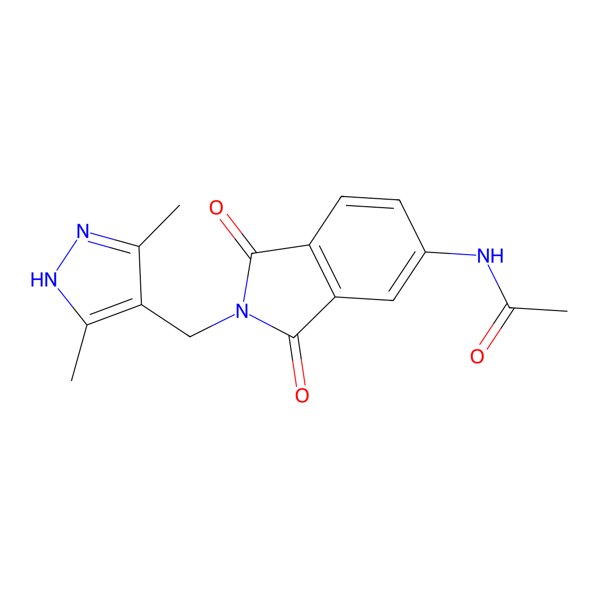 N-(2-((3,5-Dimethyl-1H-pyrazol-4-yl)methyl)-1,3-dioxoisoindolin-5-yl)acetamide molecular structure, CAS 50698-85-6