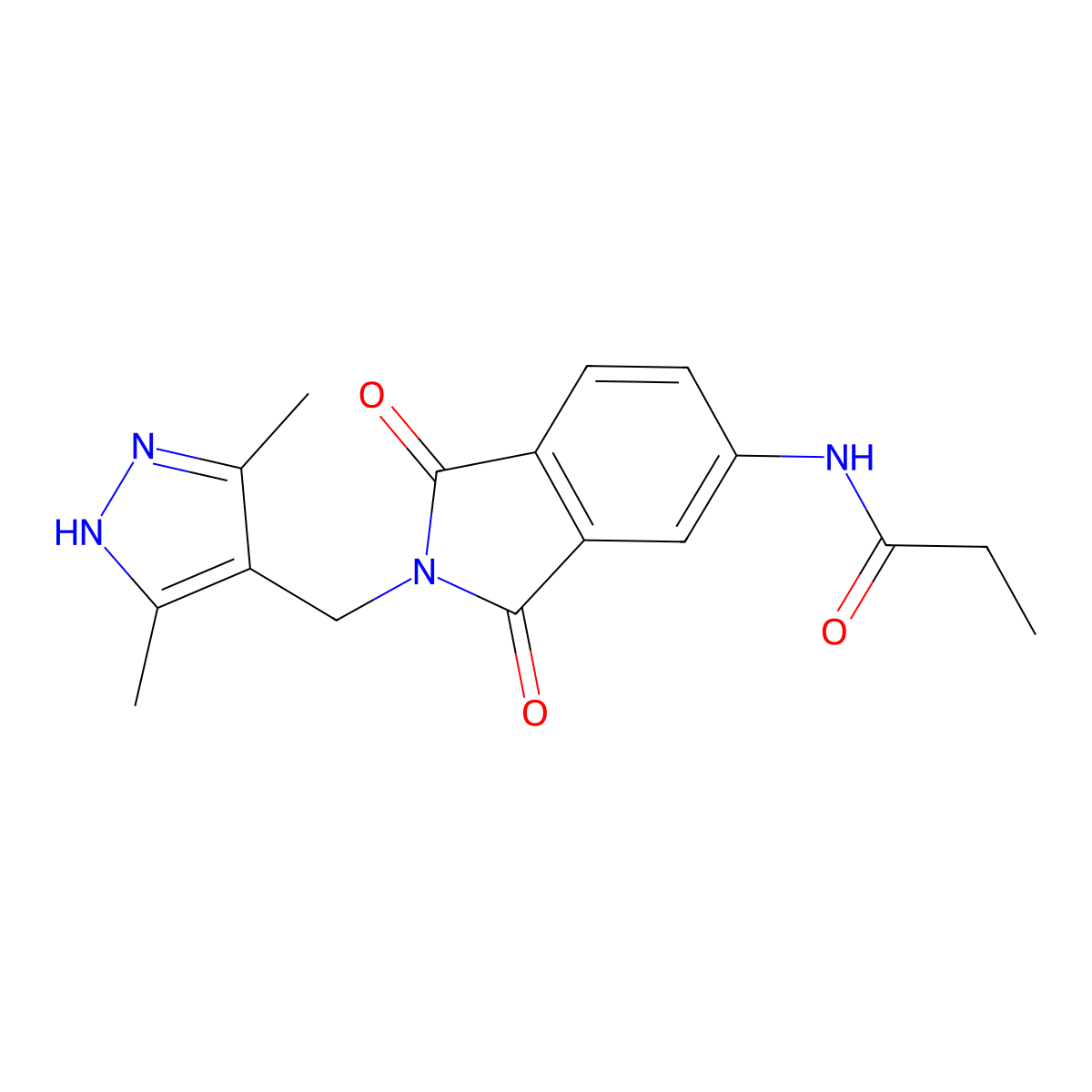 N-(2-((3,5-dimethyl-1H-pyrazol-4-yl)methyl)-1,3-dioxoisoindolin-5-yl)propionamide molecular structure, CAS 50699-21-3