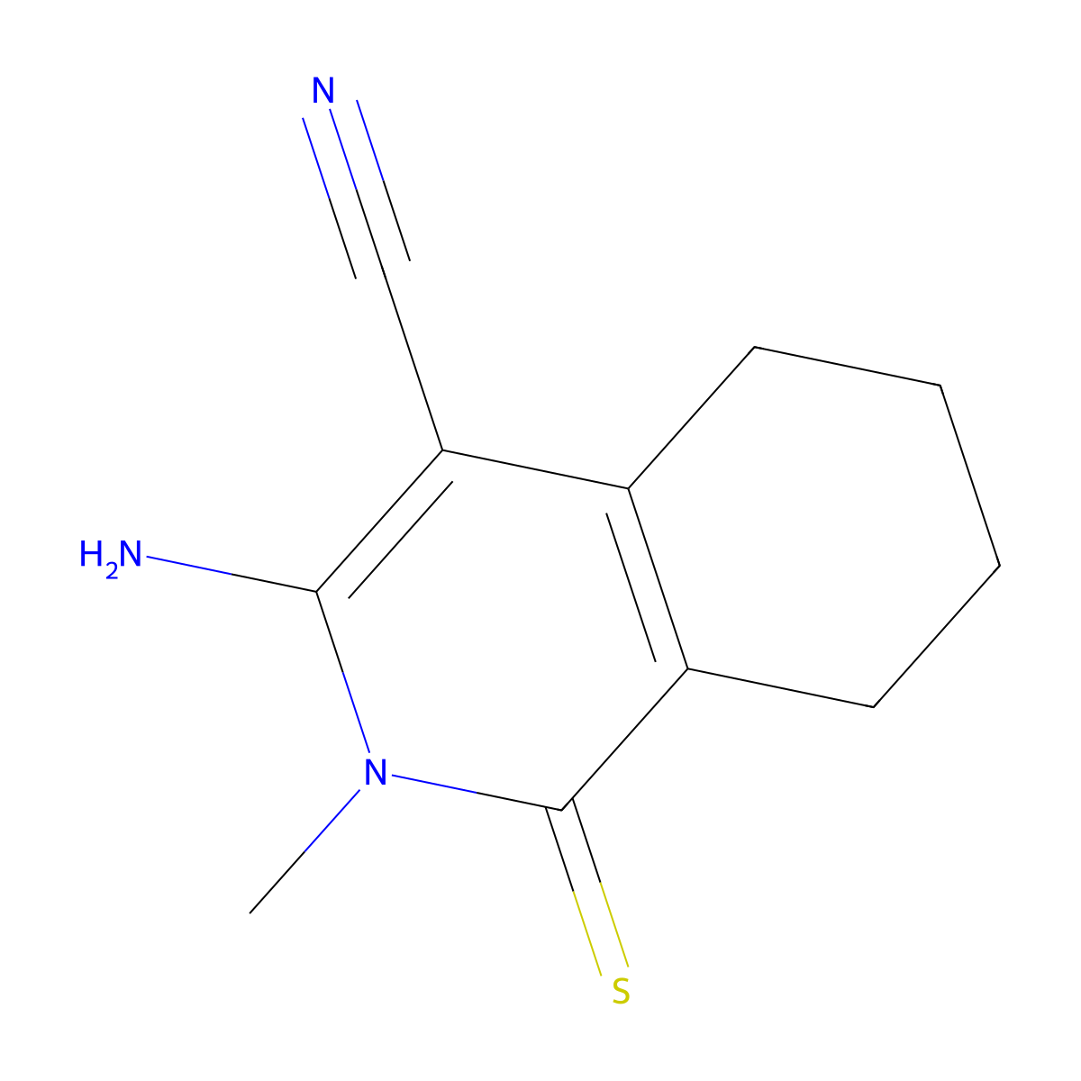 3-Amino-2-methyl-1-sulfanylidene-5,6,7,8-tetrahydroisoquinoline-4-carbonitrile molecular structure, CAS 50706-63-3
