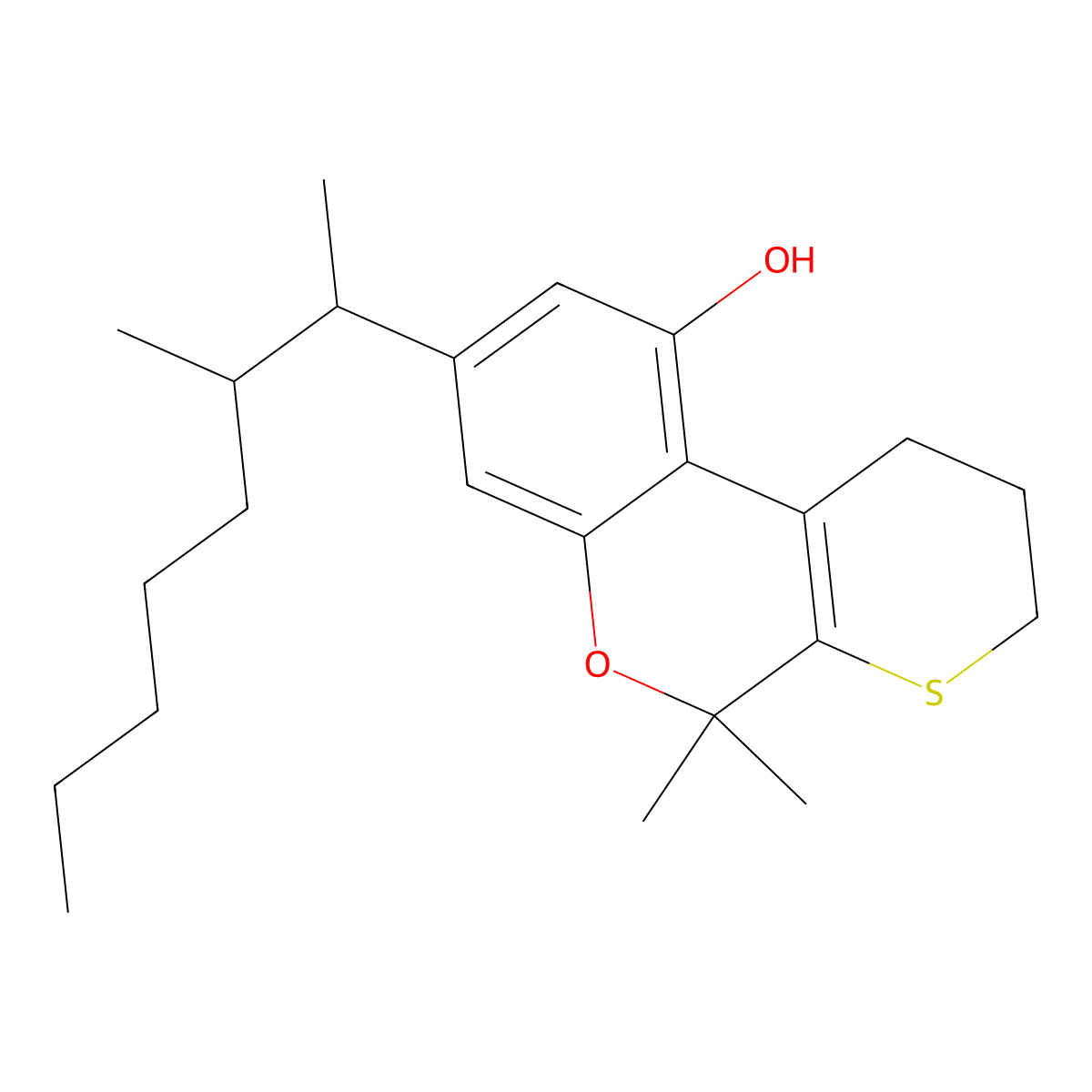 8-(1,2-Dimethylheptyl)-1,2,3,5-tetrahydro-5,5-dimethylthiopyrano(2,3-c)(1)benzopyran-10-ol molecular structure, CAS 50708-95-7