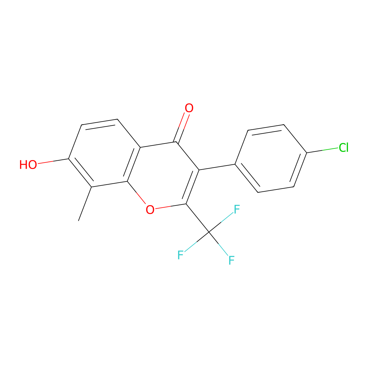 3-(4-Chlorophenyl)-7-hydroxy-8-methyl-2-(trifluoromethyl)chromen-4-one molecular structure, CAS 5071-32-9