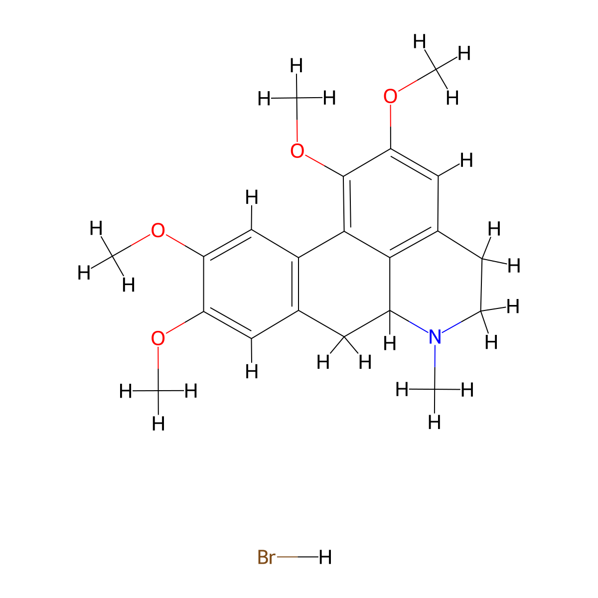 4H-Dibenzo(de,g)quinoline, 5,6,6a,7-tetrahydro-1,2,9,10-tetramethoxy-6-methyl-, hydrobromide (1:1) molecular structure, CAS 50722-32-2