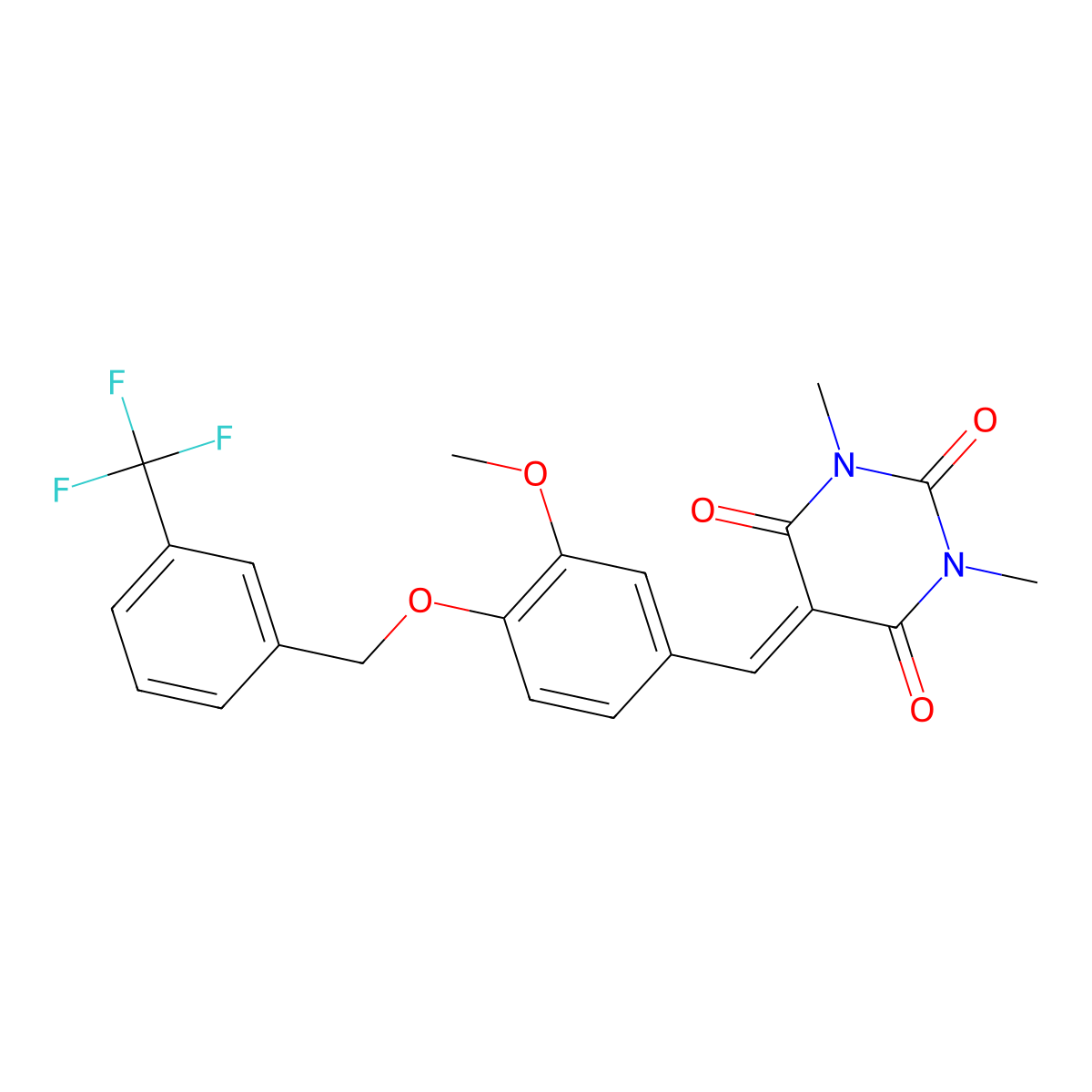5-[(3-Methoxy-4-{[3-(trifluoromethyl)phenyl]methoxy}phenyl)methylidene]-1,3-dimethyl-1,3-diazinane-2,4,6-trione molecular structure, CAS 507241-21-6