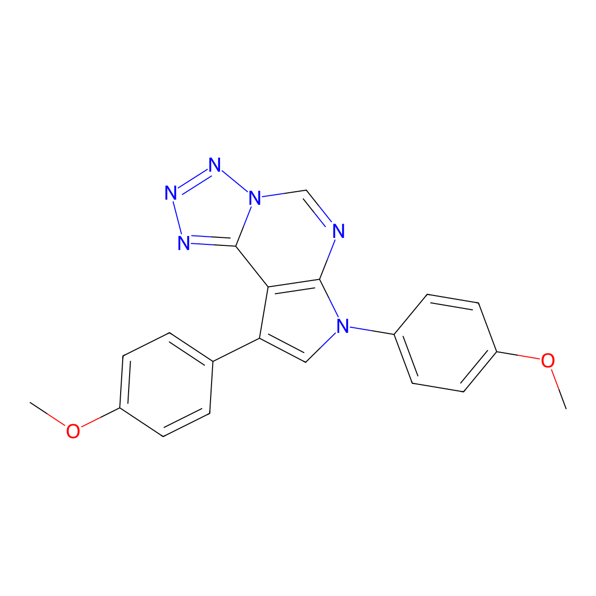 10,12-Bis(4-methoxyphenyl)-3,4,5,6,8,10-hexaazatricyclo[7.3.0.0,2,6]dodeca-1(9),2,4,7,11-pentaene molecular structure, CAS 507273-51-0