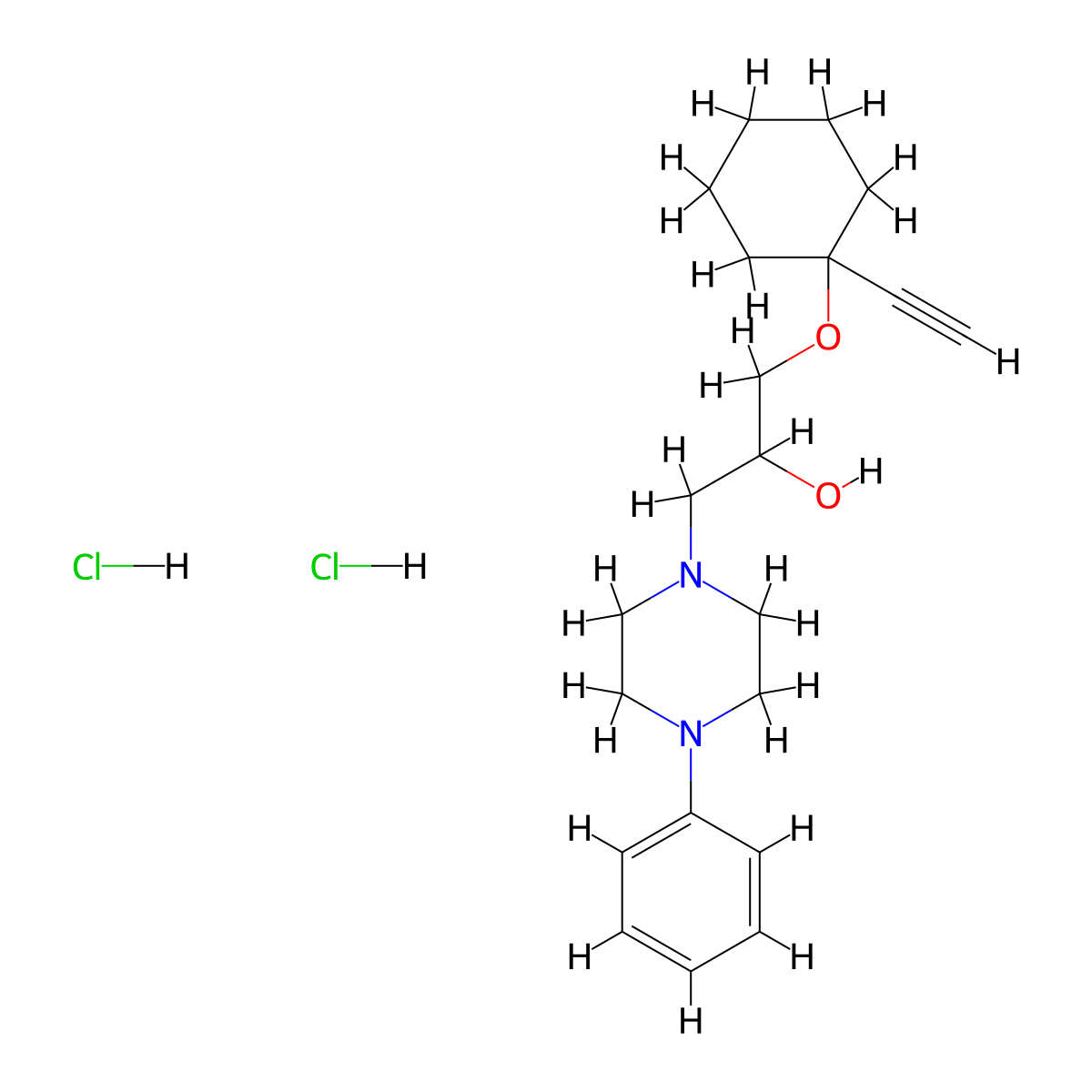 1-((1-Ethynylcyclohexyl)oxy)-3-(4-phenylpiperazin-1-yl)propan-2-ol dihydrochloride molecular structure, CAS 50743-77-6