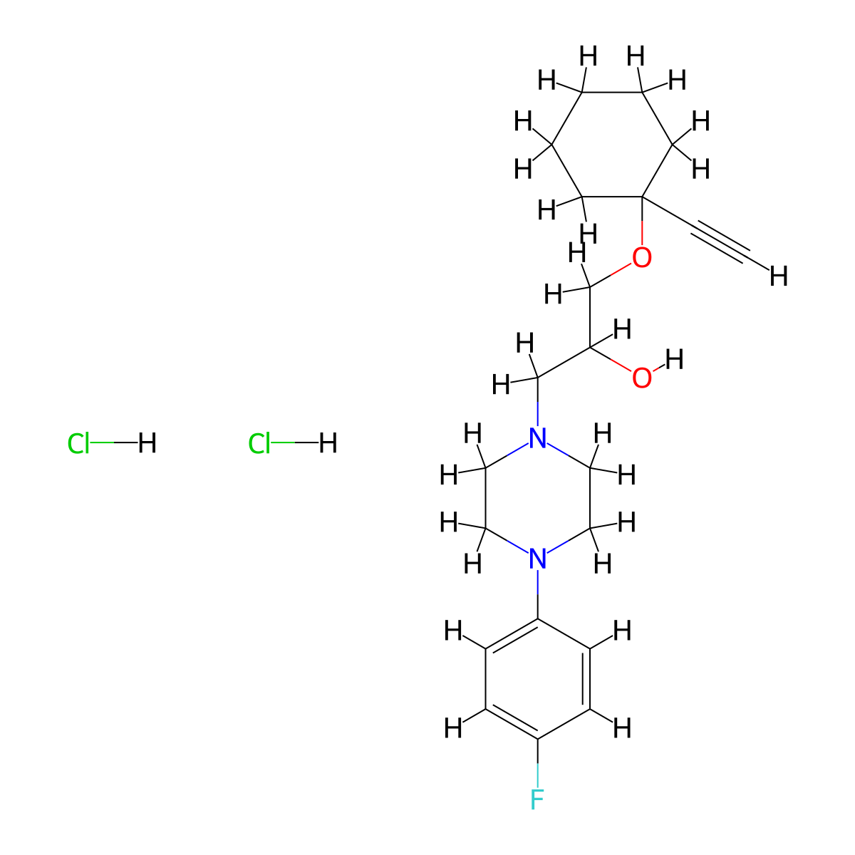 1-((1-Ethynylcyclohexyl)oxy)-3-(4-(4-fluorophenyl)piperazin-1-yl)propan-2-ol dihydrochloride molecular structure, CAS 50743-79-8