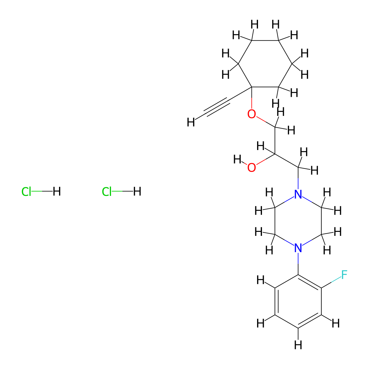 1-((1-Ethynylcyclohexyl)oxy)-3-(4-(2-fluorophenyl)piperazin-1-yl)propan-2-ol dihydrochloride molecular structure, CAS 50743-81-2
