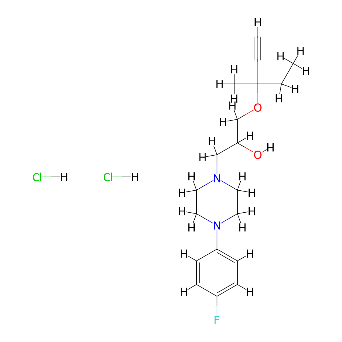1-[4-(4-Fluorophenyl)piperazin-1-yl]-3-[(3-methylpent-1-yn-3-yl)oxy]propan-2-ol dihydrochloride molecular structure, CAS 50743-84-5