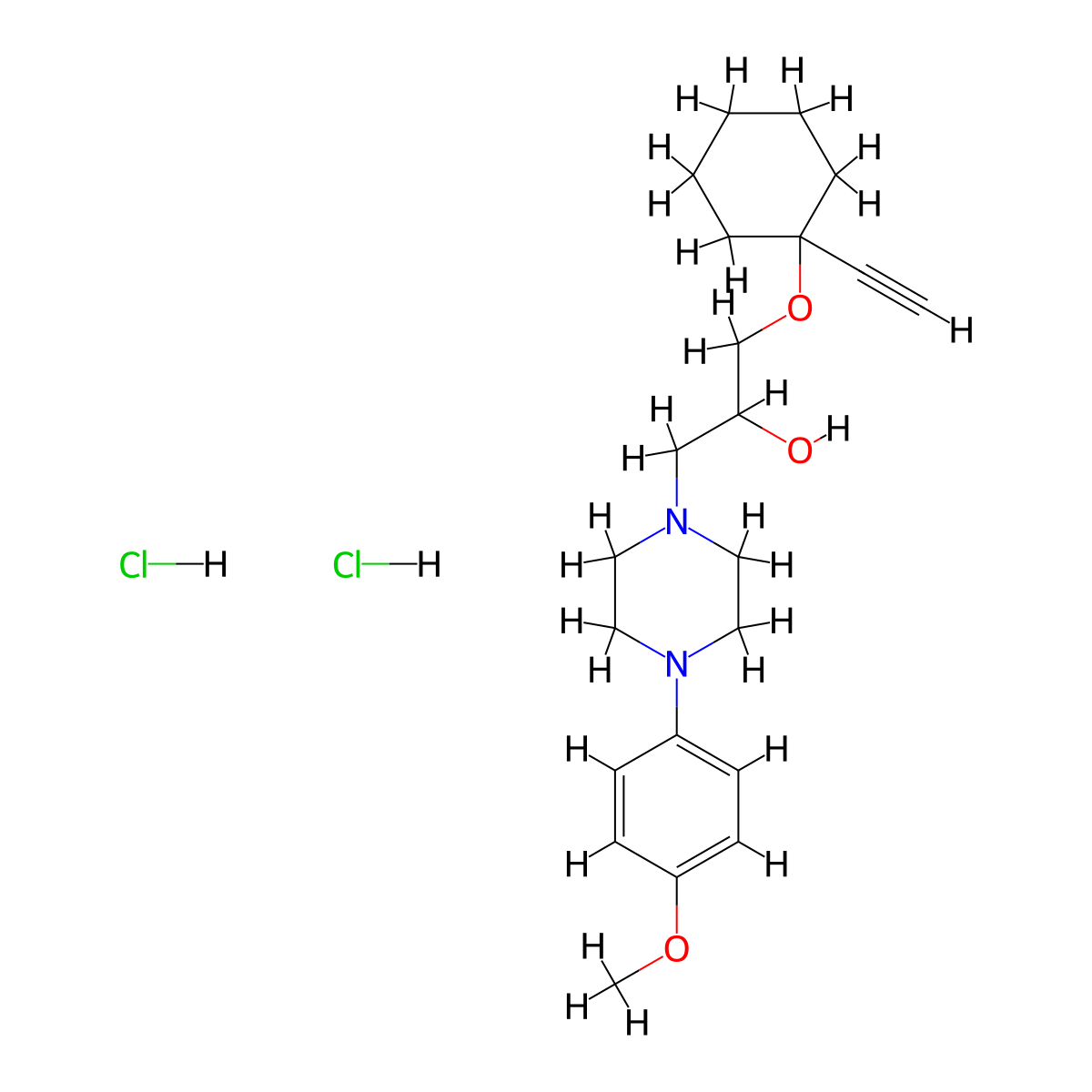 1-[(1-Ethynylcyclohexyl)oxy]-3-[4-(4-methoxyphenyl)piperazin-1-yl]propan-2-ol dihydrochloride molecular structure, CAS 50743-90-3