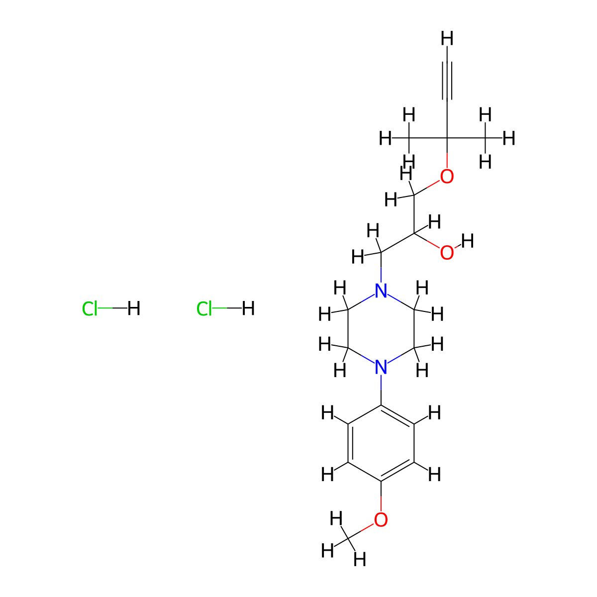 1-(4-(4-Methoxyphenyl)piperazin-1-yl)-3-((2-methylbut-3-yn-2-yl)oxy)propan-2-ol dihydrochloride molecular structure, CAS 50743-91-4