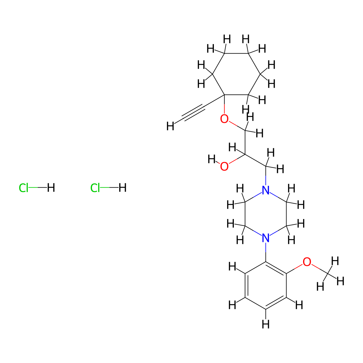 1-Piperazineethanol, alpha-(((1-ethynylcyclohexyl)oxy)methyl)-4-(2-methoxyphenyl)-, dihydrochloride molecular structure, CAS 50743-95-8