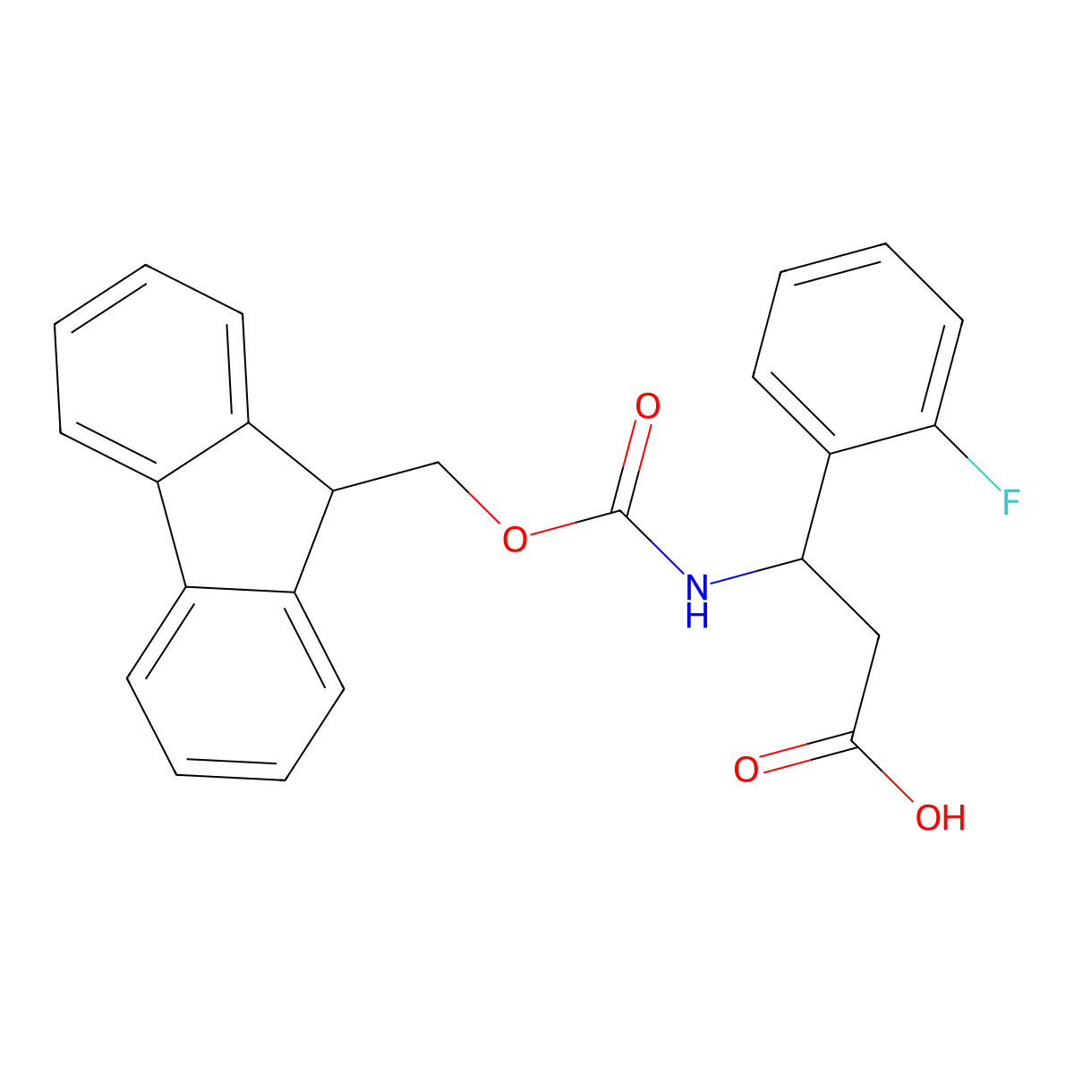 (3S)-3-((((9H-fluoren-9-yl)methoxy)carbonyl)amino)-3-(2-fluorophenyl)propanoic acid molecular structure, CAS 507472-13-1