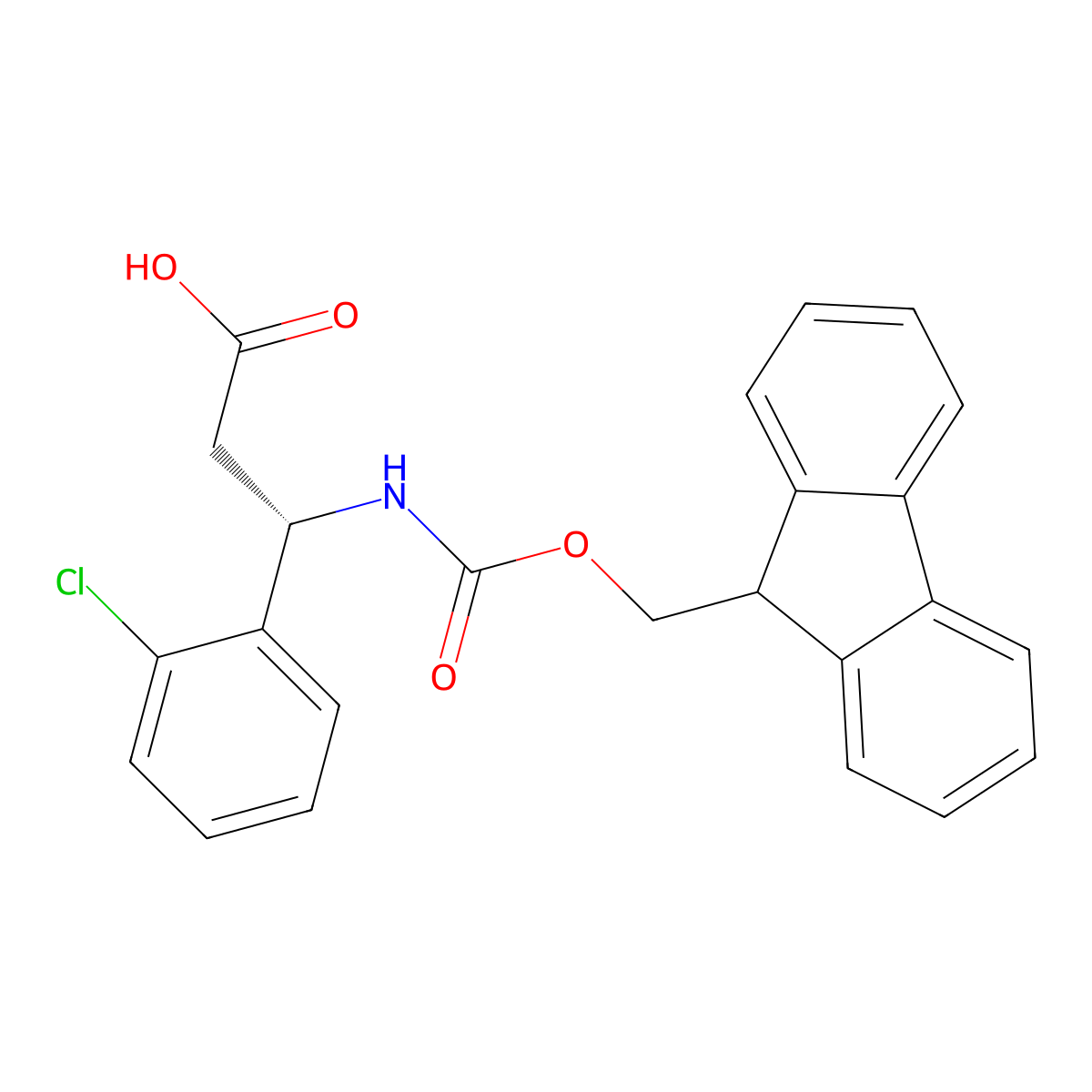 (S)-3-((((9H-Fluoren-9-yl)methoxy)carbonyl)amino)-3-(2-chlorophenyl)propanoic acid molecular structure, CAS 507472-15-3
