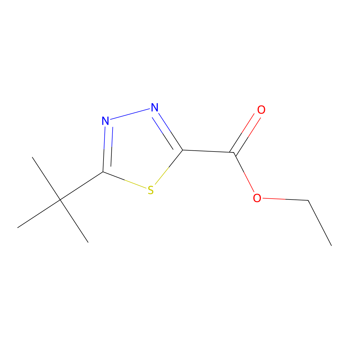 Ethyl 5-tert-butyl-1,3,4-thiadiazole-2-carboxylate molecular structure, CAS 507476-05-3