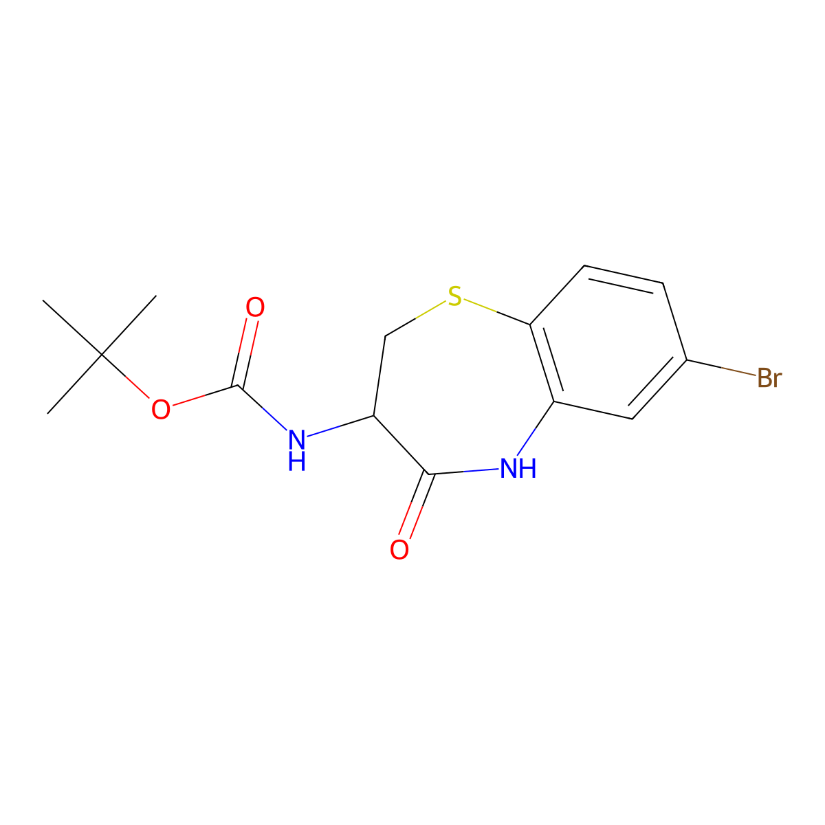 tert-butyl N-[(3R)-7-bromo-4-oxo-2,3,4,5-tetrahydro-1,5-benzothiazepin-3-yl]carbamate molecular structure, CAS 507479-60-9