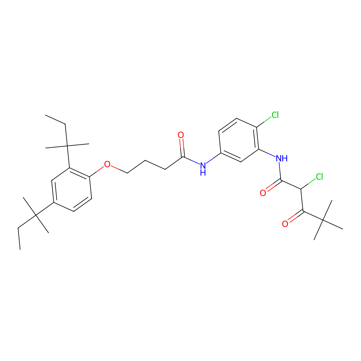 N-(5-((4-(2,4-Bis(1,1-dimethylpropyl)phenoxy)-1-oxobutyl)amino)-2-chlorophenyl)-2-chloro-4,4-dimethyl-3-oxovaleramide molecular structure, CAS 50771-78-3