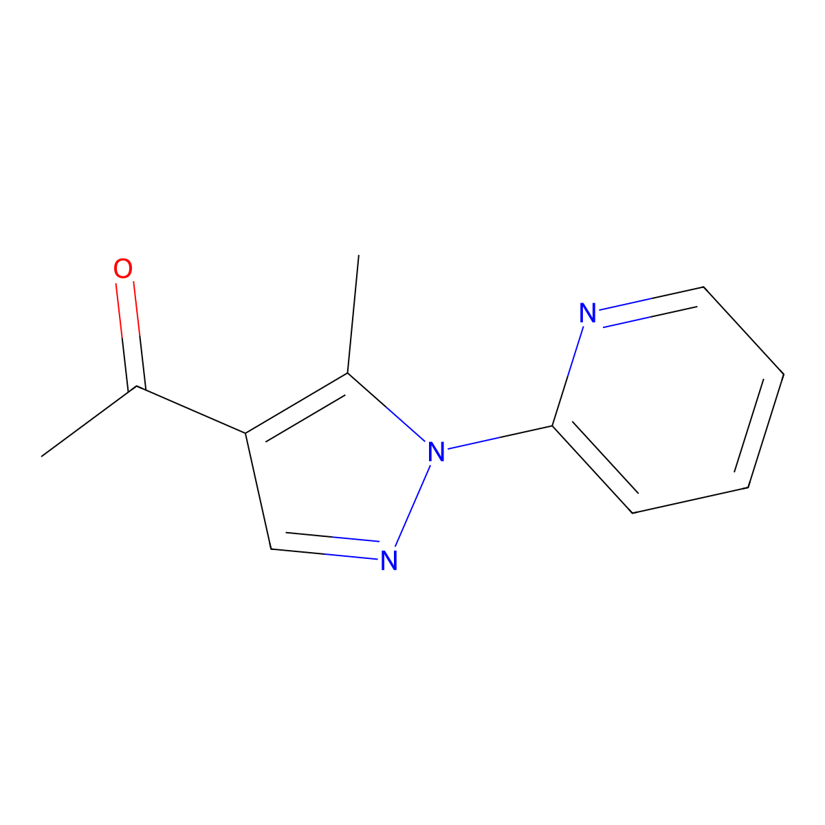 1-[5-methyl-1-(pyridin-2-yl)-1H-pyrazol-4-yl]ethan-1-one molecular structure, CAS 5078-64-8