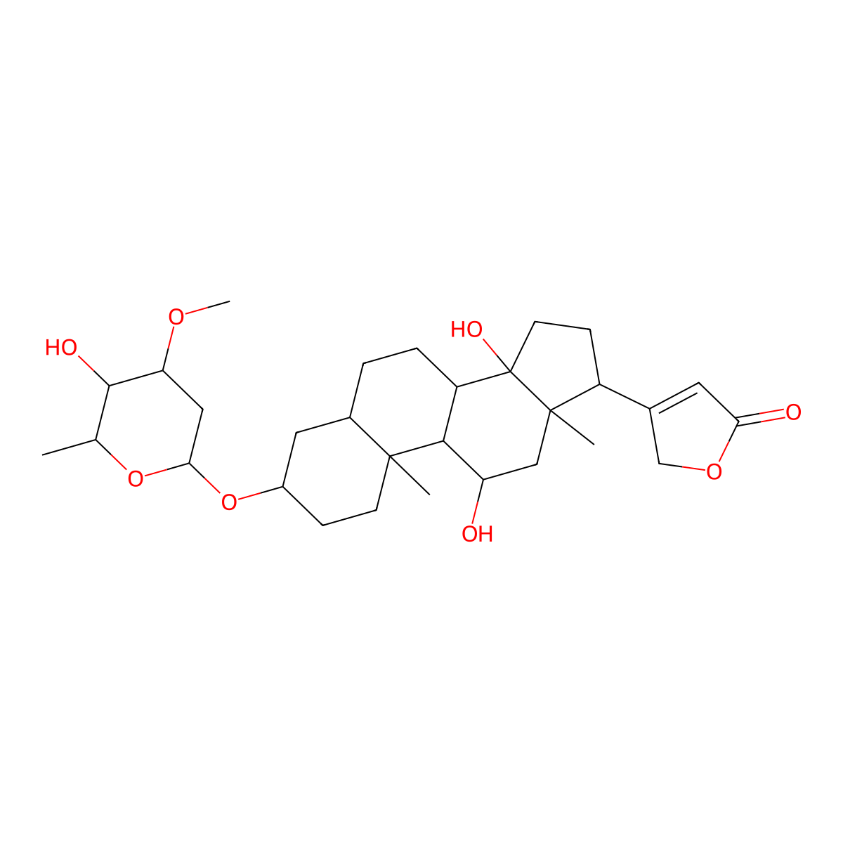 (3beta,5beta,11alpha)-3-((2,6-Dideoxy-3-O-methyl-alpha-L-arabino-hexopyranosyl)oxy)-11,14-dihydroxycard-20(22)-enolide molecular structure, CAS 508-84-9