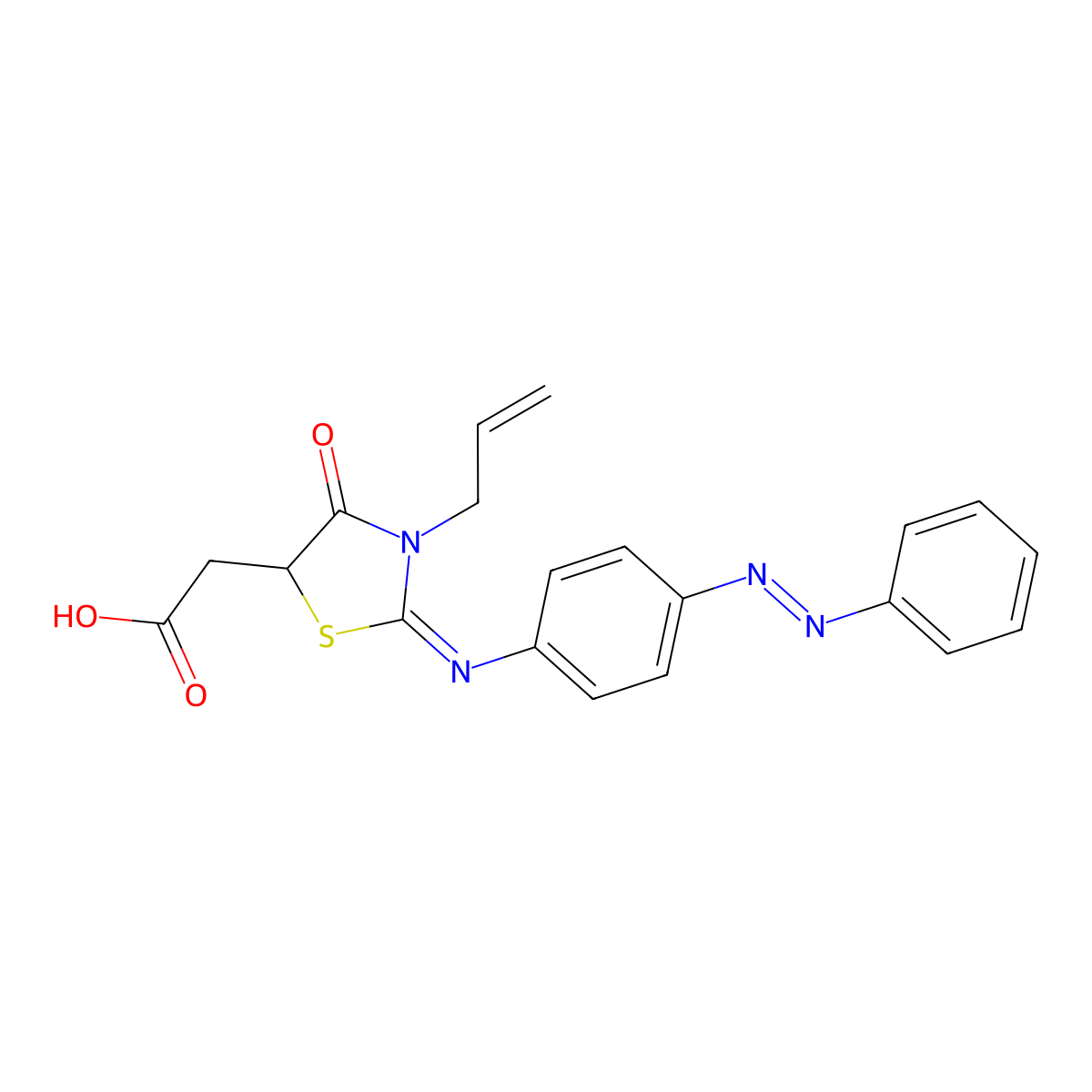 5-Thiazolidineacetic acid, 4-oxo-2-[[4-(2-phenyldiazenyl)phenyl]imino]-3-(2-propen-1-yl)- molecular structure, CAS 508178-49-2