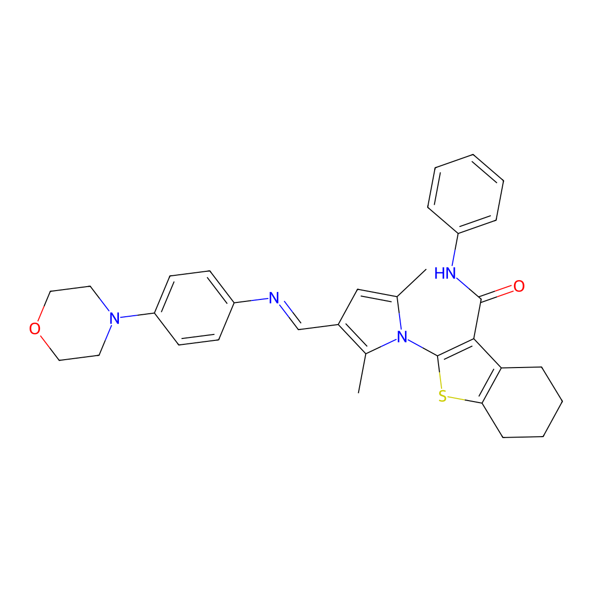 2-[2,5-dimethyl-3-[(4-morpholin-4-ylphenyl)iminomethyl]pyrrol-1-yl]-N-phenyl-4,5,6,7-tetrahydro-1-benzothiophene-3-carboxamide molecular structure, CAS 508185-02-2