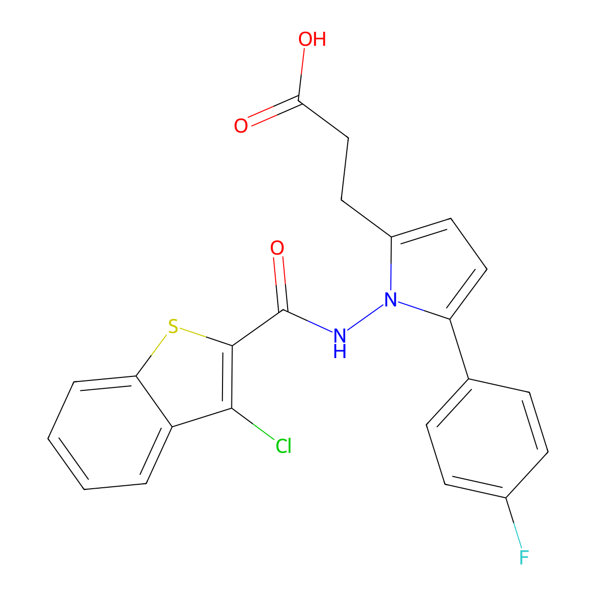 3-[1-(3-Chloro-1-benzothiophene-2-amido)-5-(4-fluorophenyl)-1H-pyrrol-2-YL]propanoic acid molecular structure, CAS 508185-13-5