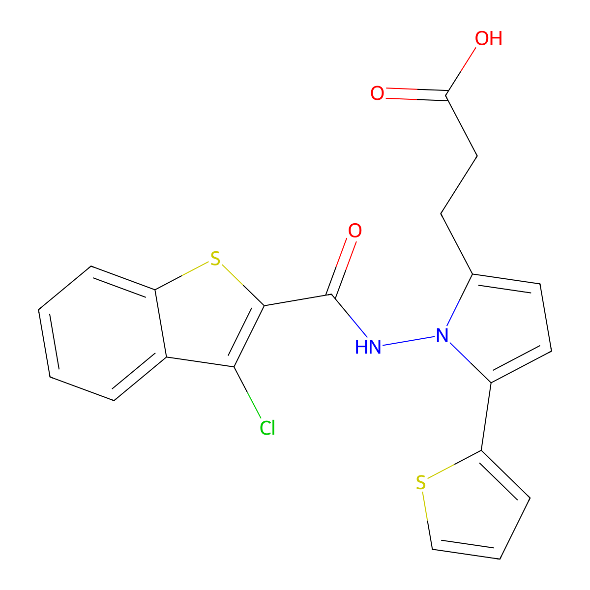 3-(1-{[(3-chloro-1-benzothien-2-yl)carbonyl]amino}-5-thien-2-yl-1H-pyrrol-2-yl)propanoic acid molecular structure, CAS 508185-14-6
