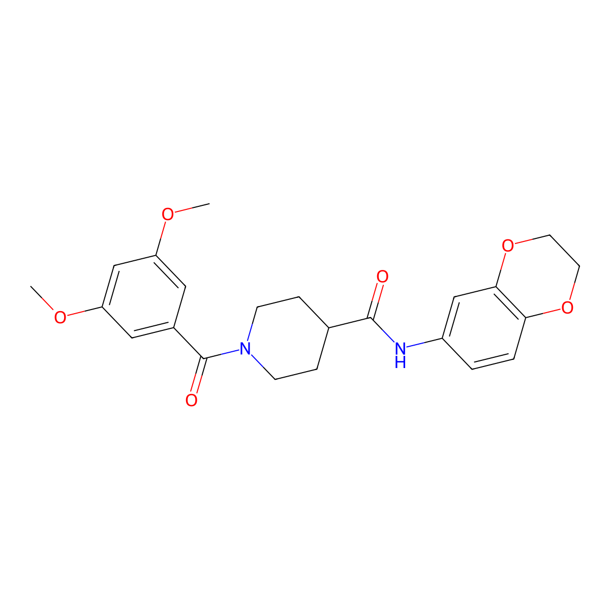 N-(2,3-dihydro-1,4-benzodioxin-6-yl)-1-(3,5-dimethoxybenzoyl)piperidine-4-carboxamide molecular structure, CAS 508185-28-2
