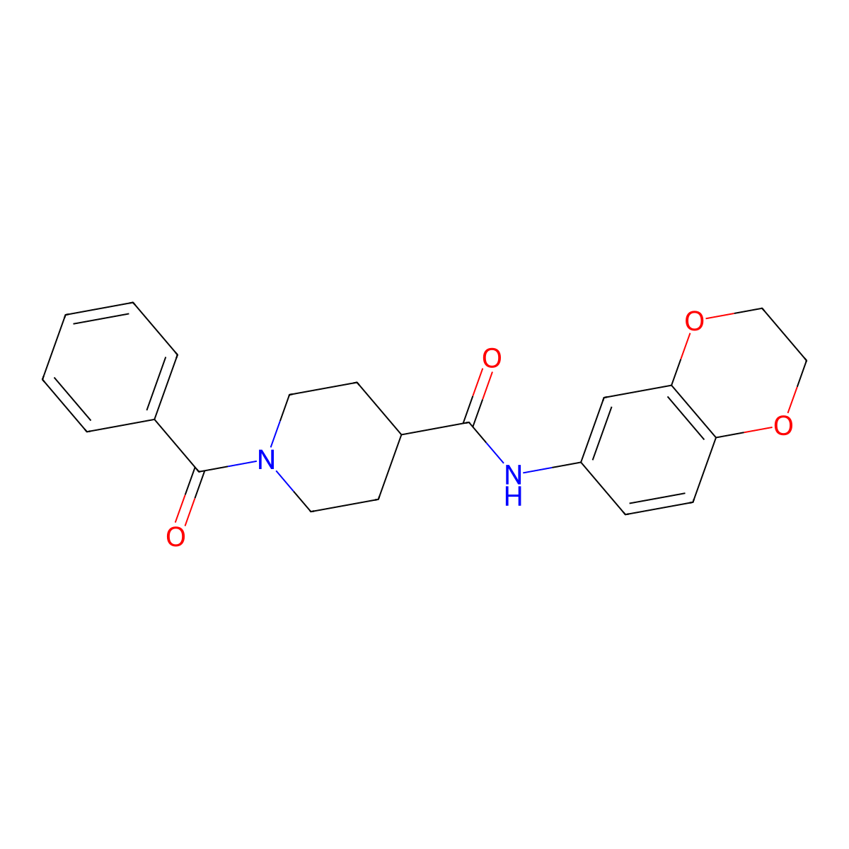 1-benzoyl-N-(2,3-dihydro-1,4-benzodioxin-6-yl)piperidine-4-carboxamide molecular structure, CAS 508185-38-4