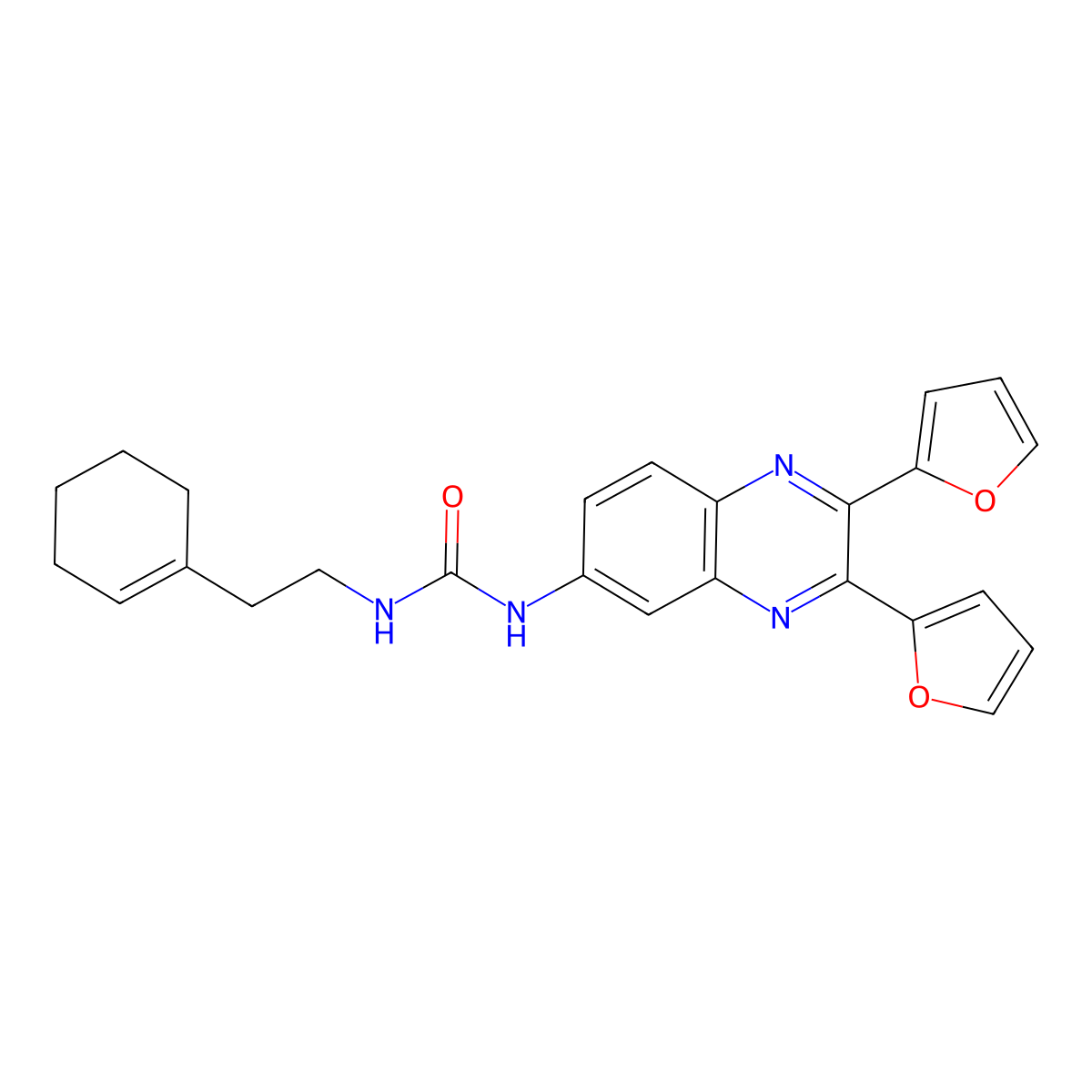 1-[2,3-Bis(furan-2-yl)quinoxalin-6-yl]-3-[2-(cyclohexen-1-yl)ethyl]urea molecular structure, CAS 508185-91-9
