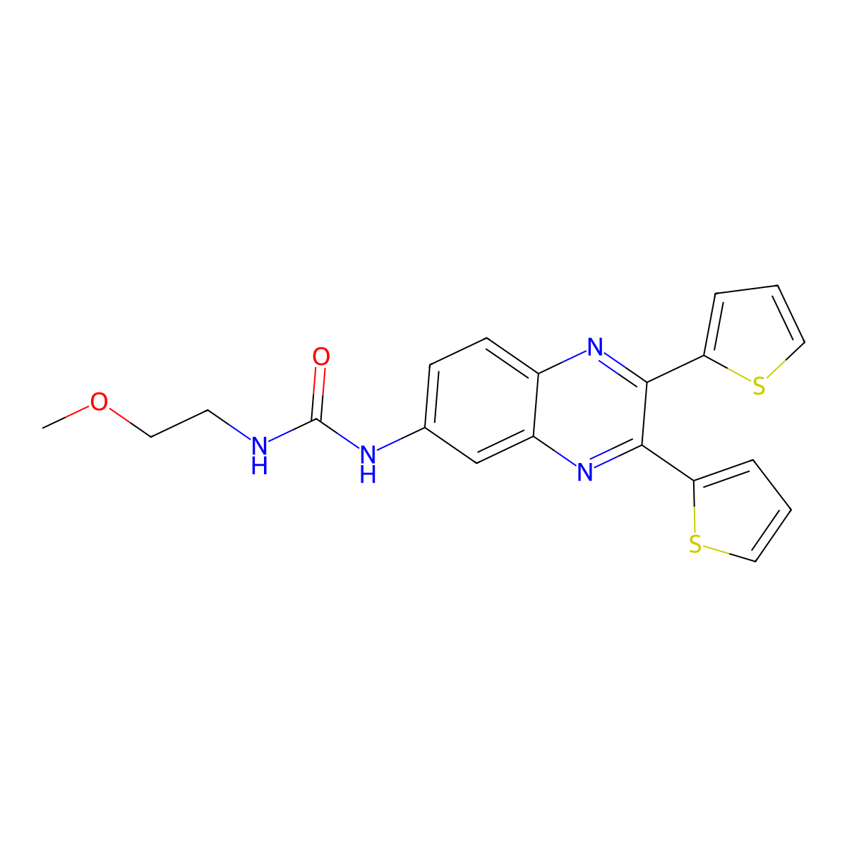 1-(2,3-Di(thiophen-2-yl)quinoxalin-6-yl)-3-(2-methoxyethyl)urea molecular structure, CAS 508186-14-9