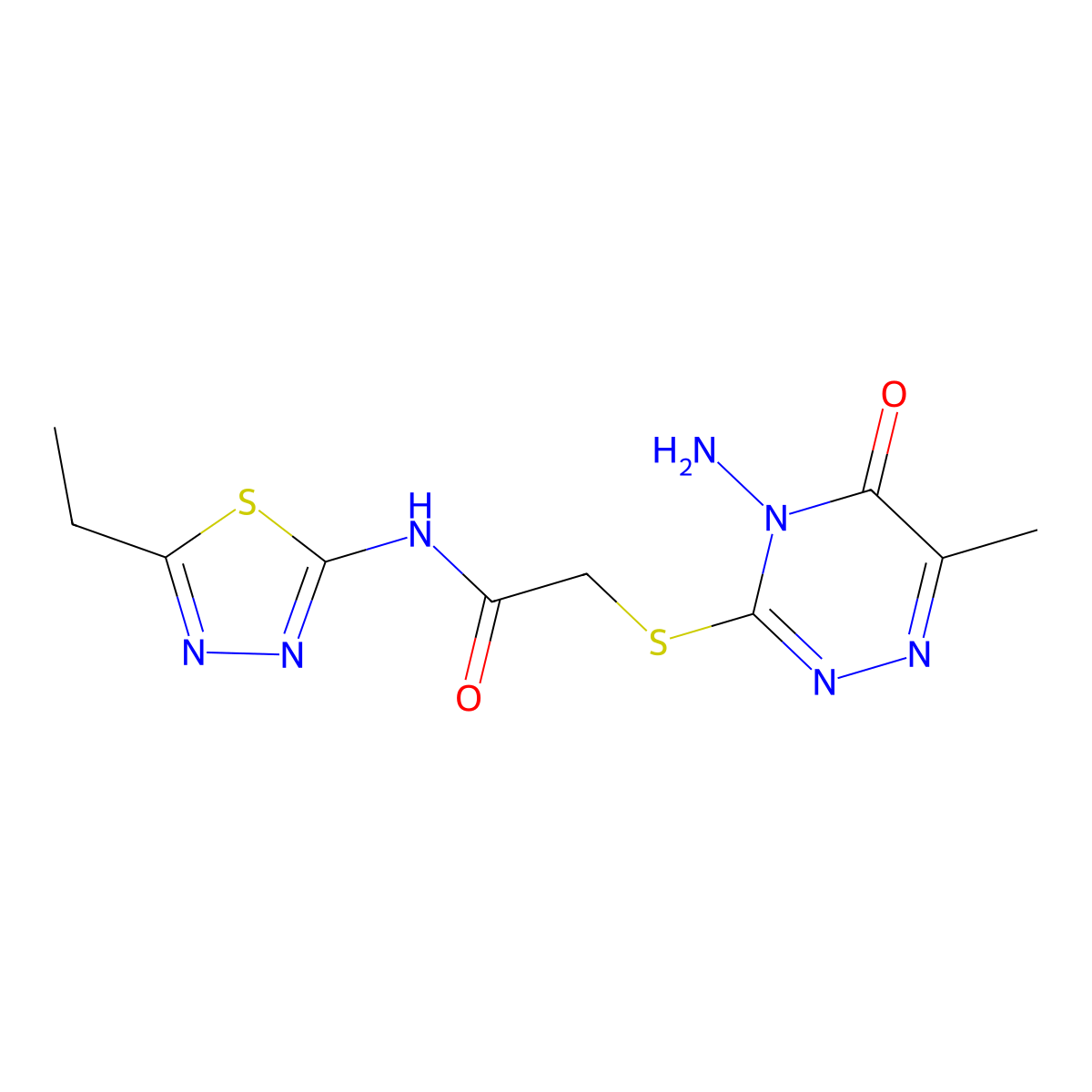 2-[(4-amino-6-methyl-5-oxo-1,2,4-triazin-3-yl)sulfanyl]-N-(5-ethyl-1,3,4-thiadiazol-2-yl)acetamide molecular structure, CAS 508186-71-8