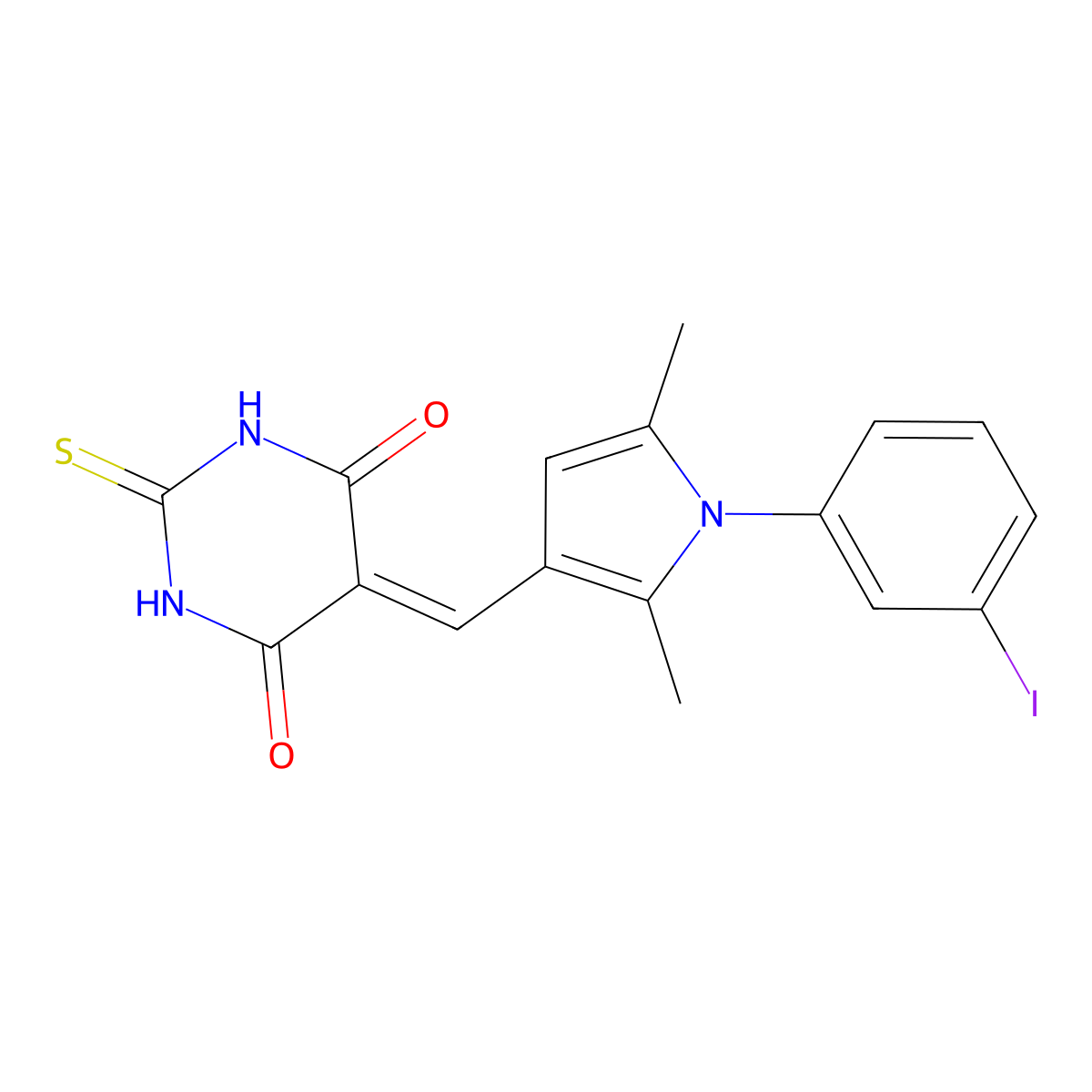 5-[[1-(3-Iodophenyl)-2,5-dimethylpyrrol-3-yl]methylidene]-2-sulfanylidene-1,3-diazinane-4,6-dione molecular structure, CAS 508186-85-4