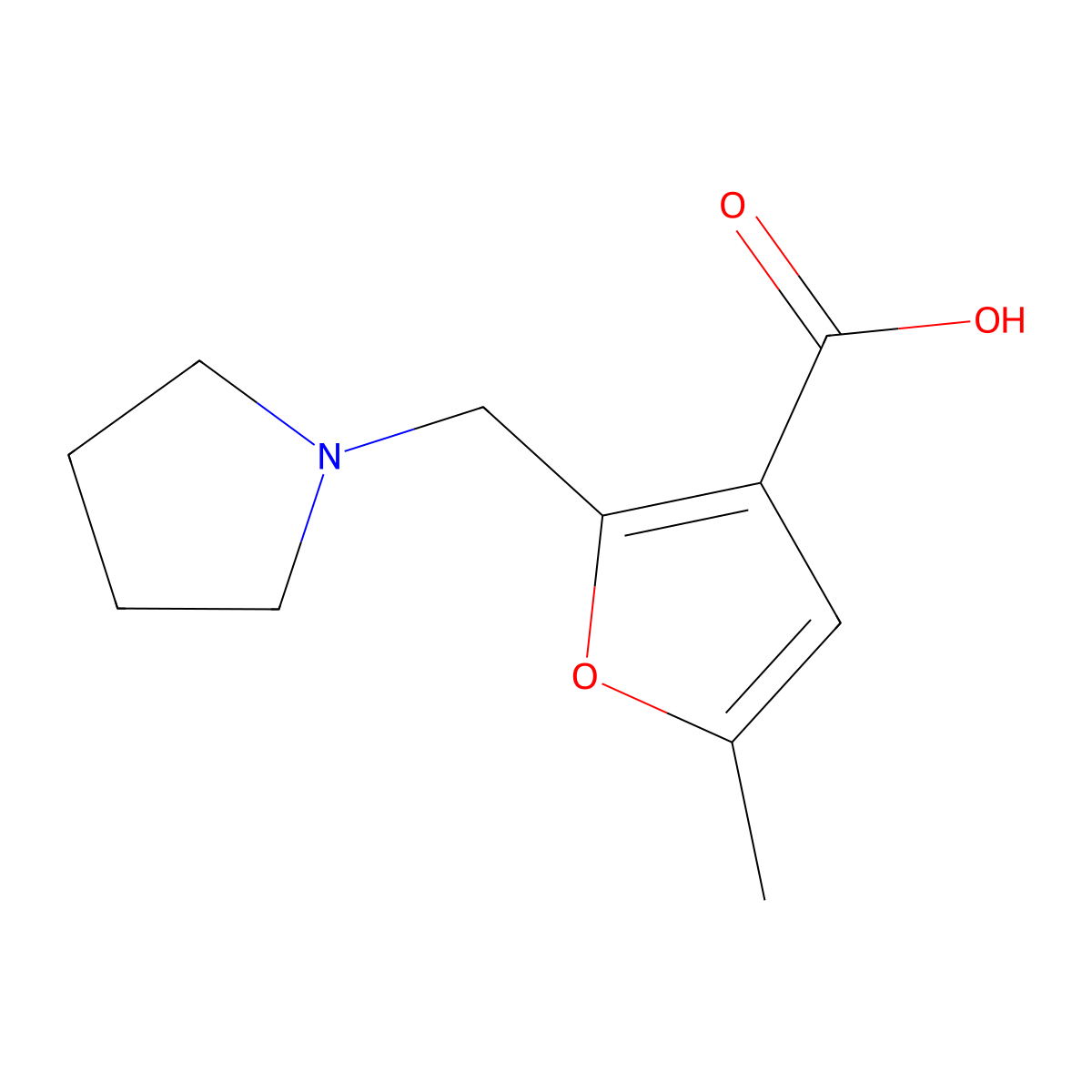 5-Methyl-2-(pyrrolidin-1-ylmethyl)furan-3-carboxylic acid molecular structure, CAS 508186-92-3