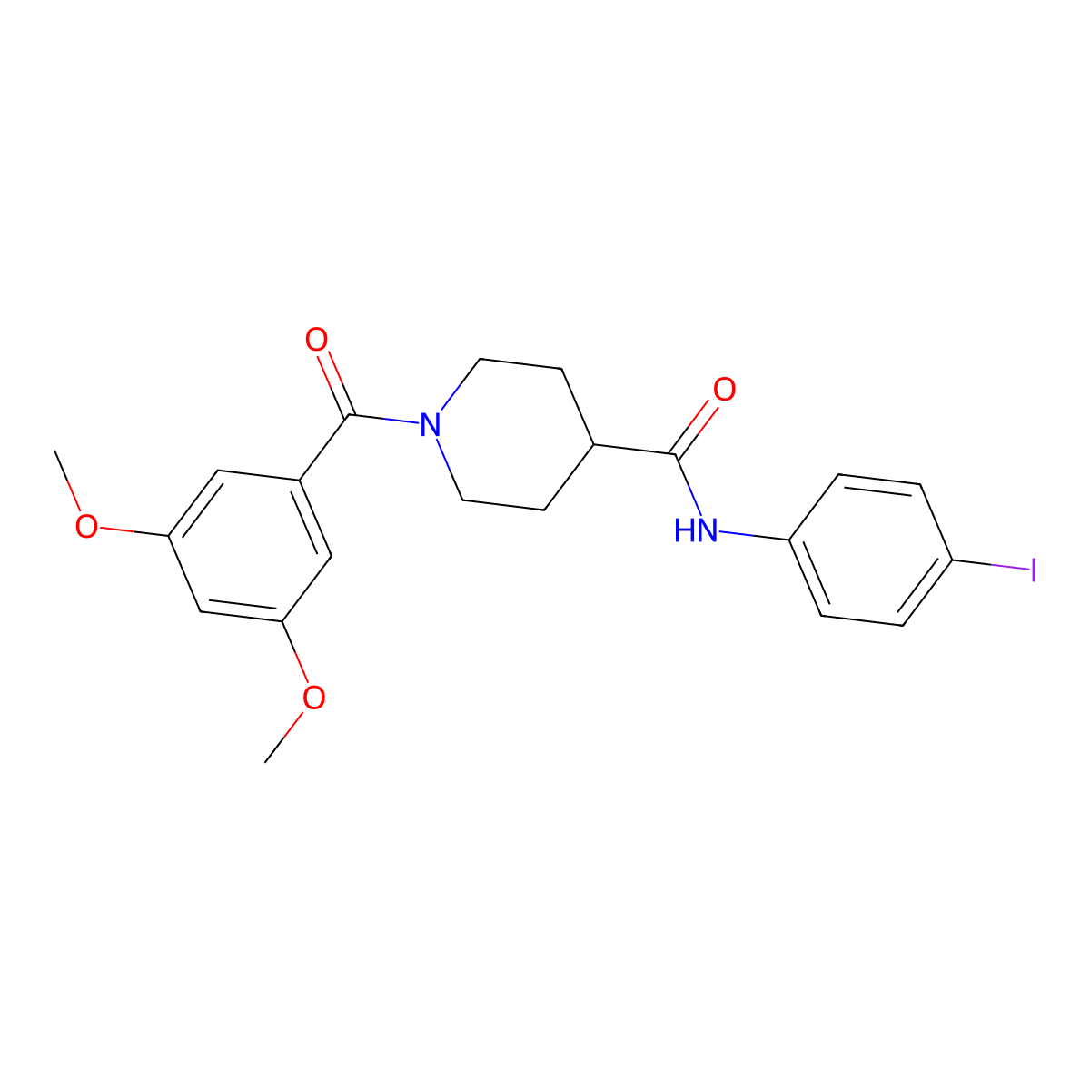 1-(3,5-dimethoxybenzoyl)-N-(4-iodophenyl)piperidine-4-carboxamide molecular structure, CAS 508187-49-3