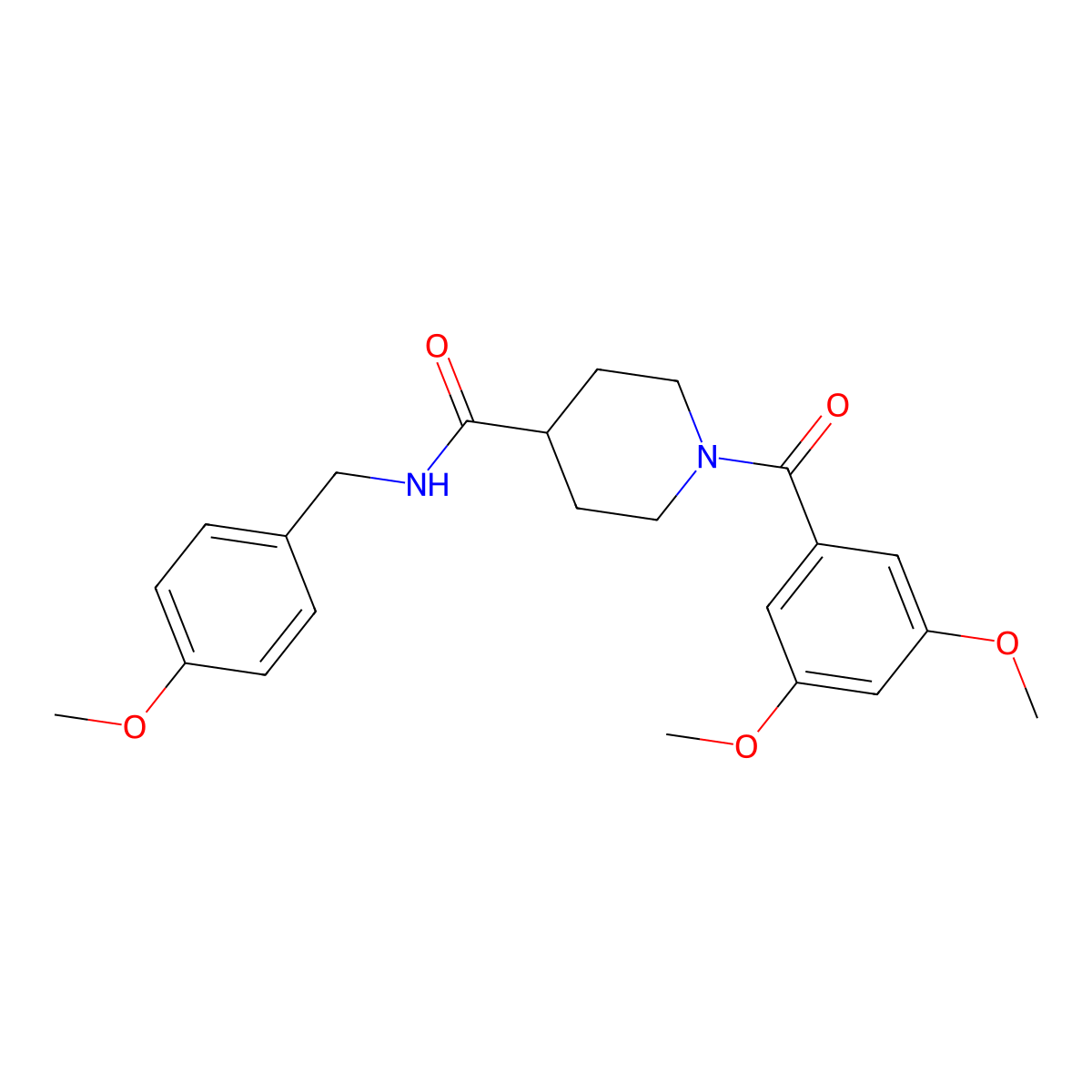 1-(3,5-dimethoxybenzoyl)-N-[(4-methoxyphenyl)methyl]piperidine-4-carboxamide molecular structure, CAS 508187-50-6